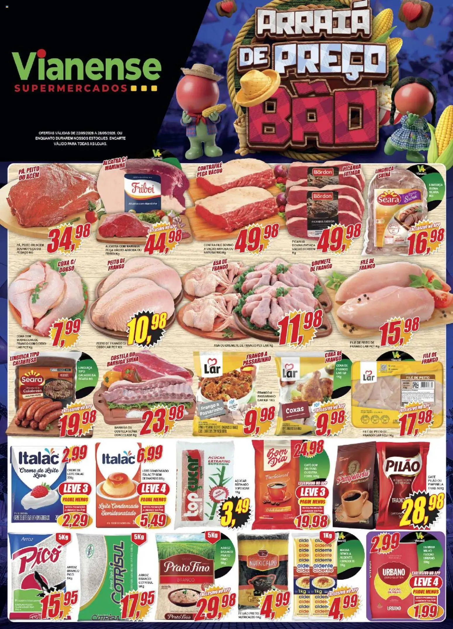 Vianense Folheto - válido de 22.05.2026 | Página: 1 | Produtos: Acém, Leite, Frango, Peito de frango