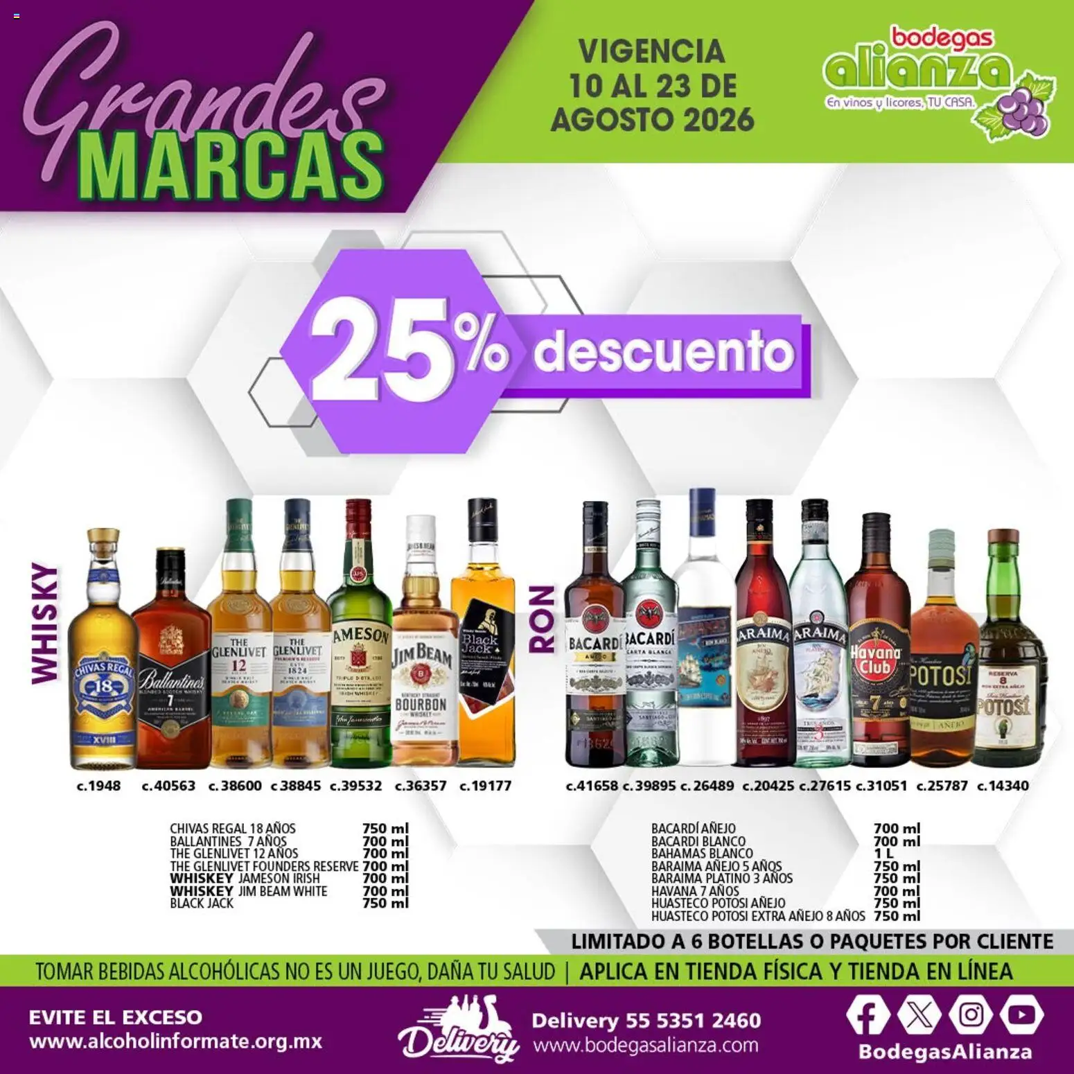 Nuevas ofertas de Bodegas Alianza válidas en toda la República Mexicana desde el 10/08/2026. ¡Encuentra las mejores ofertas en Bodegas Alianza catálogo Grandes Marcas! | Página: 6 | Productos: Whiskey, Bebidas, Havana, Bacardi
