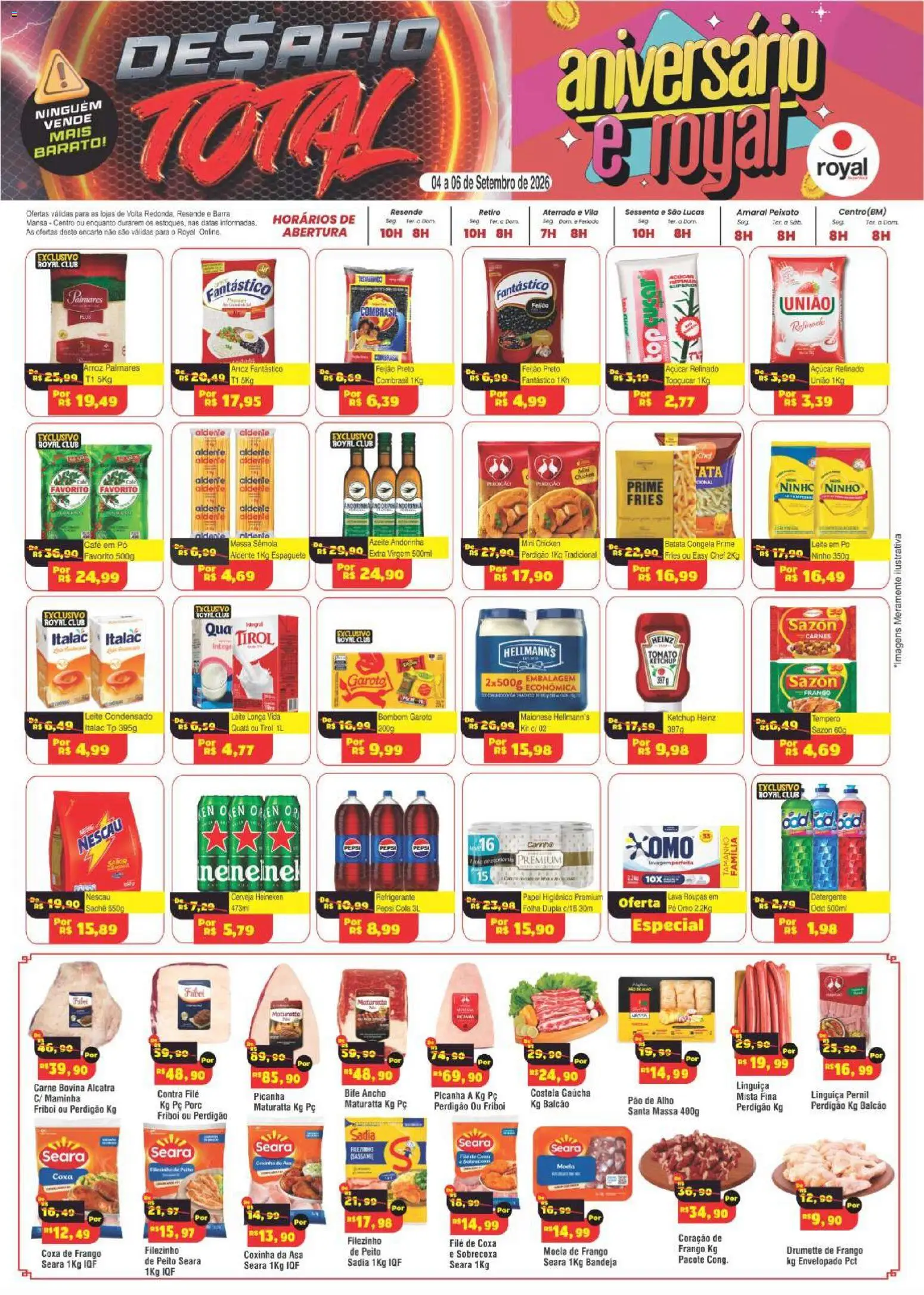 Royal Supermercados Folheto - válido de 04/09/2026 | Página: 1 | Produtos: Picanha, Pernil, Massa, PC
