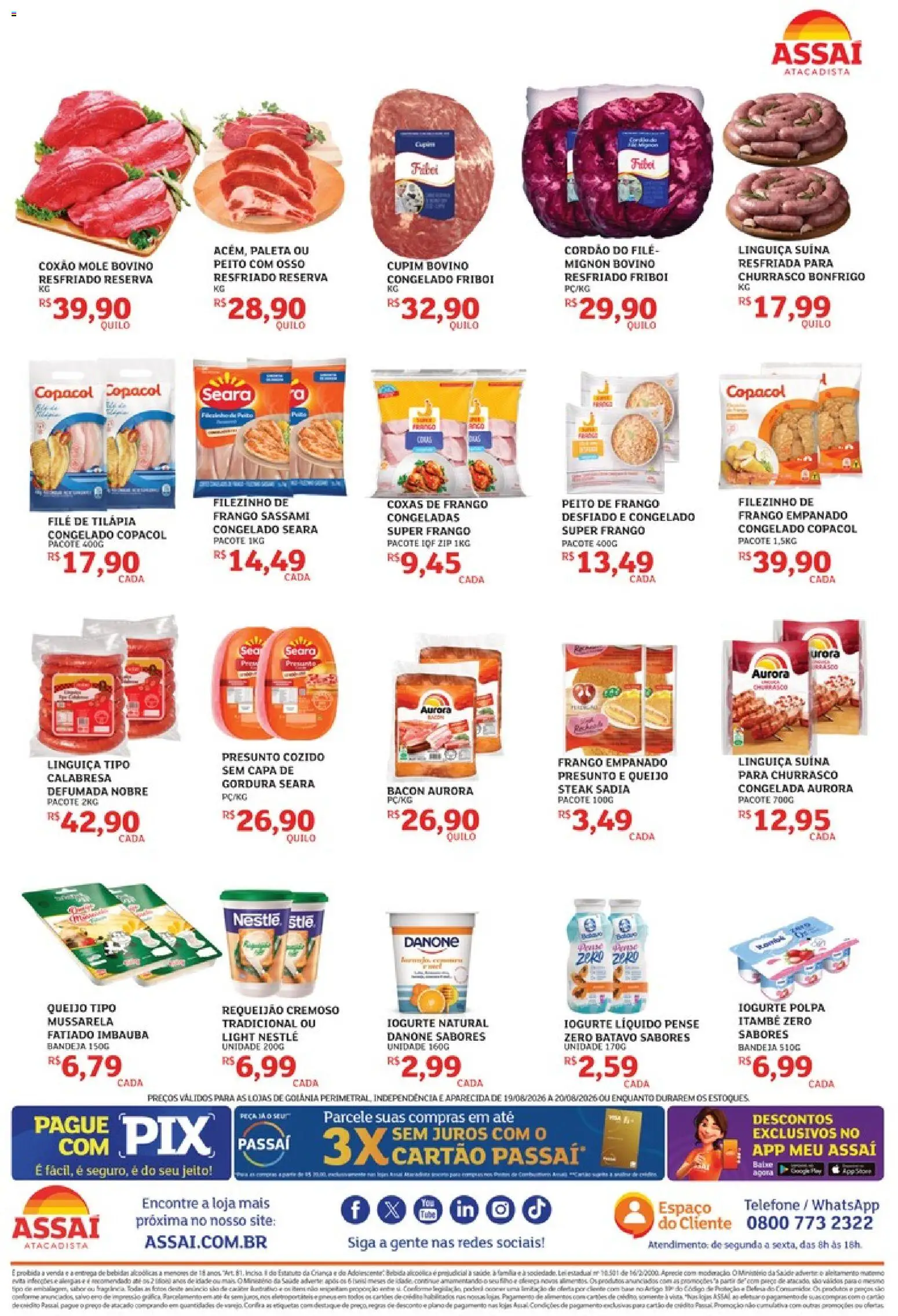 Assaí Atacadista Folheto - válido de 19/08/2026 | Página: 2 | Produtos: Queijo, Bacon, Iogurte natural, Mussarela