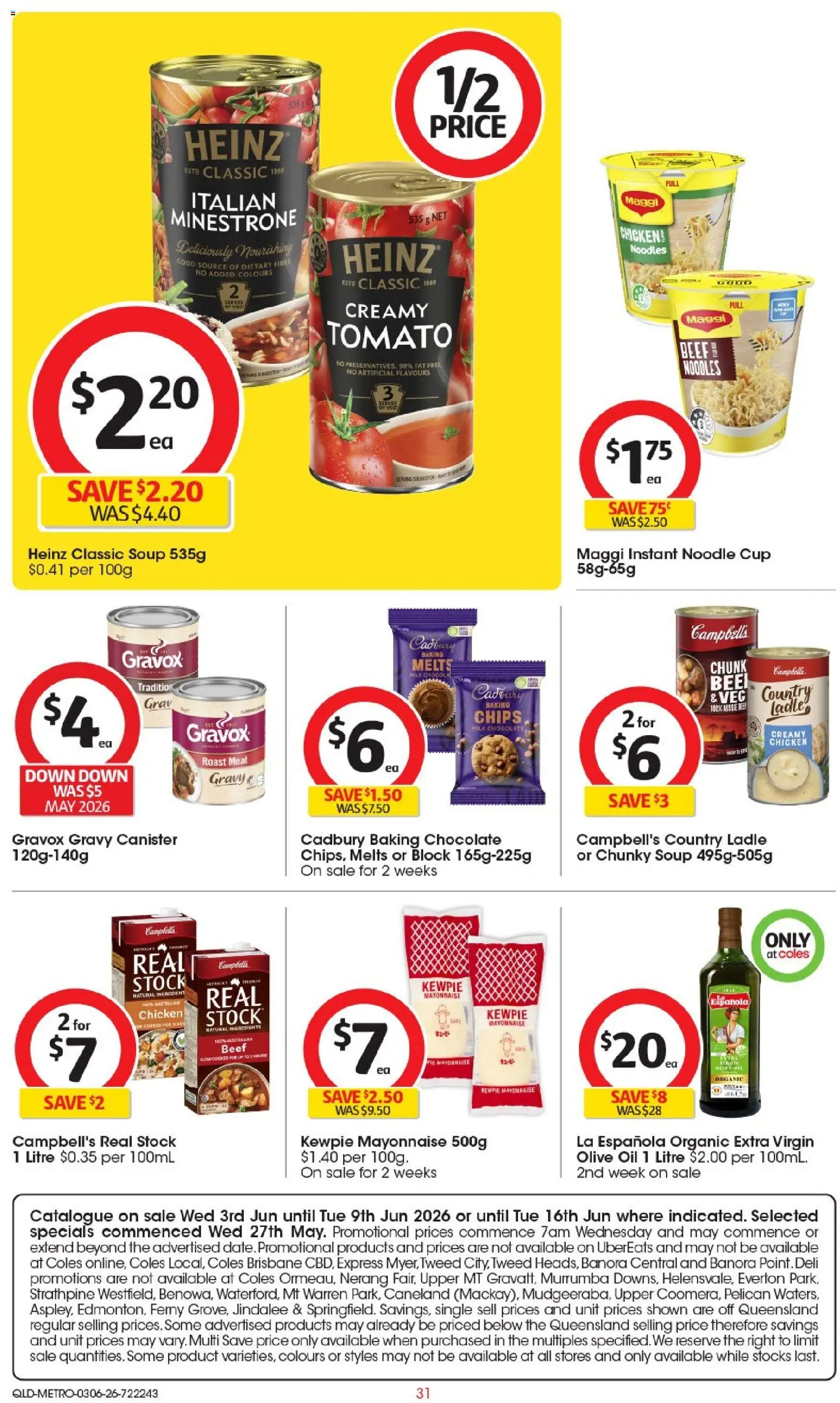 Coles catalogue - valid from 03.06.2026 | Page: 31 | Products: Chocolate, Chips, Olive oil, Soup