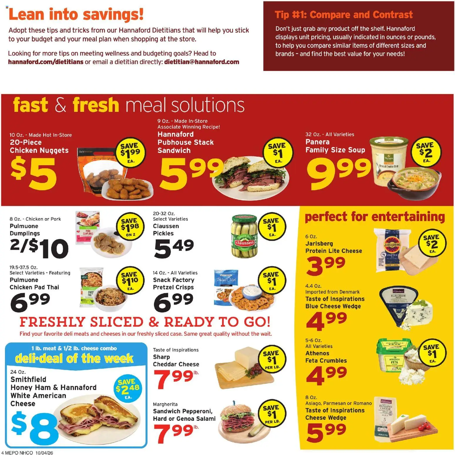 Hannaford Weekly Ad - valid from 10/04/2026 | Page: 4 | Products: Meat, Protein, Pickles, Cheddar cheese