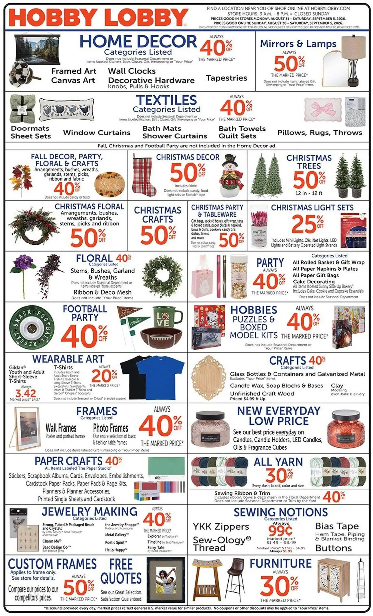 Hobby Lobby Weekly Ad - valid from 08/30/2026 | Page: 1 | Products: Canvas, Candy, Soap, Paper plates