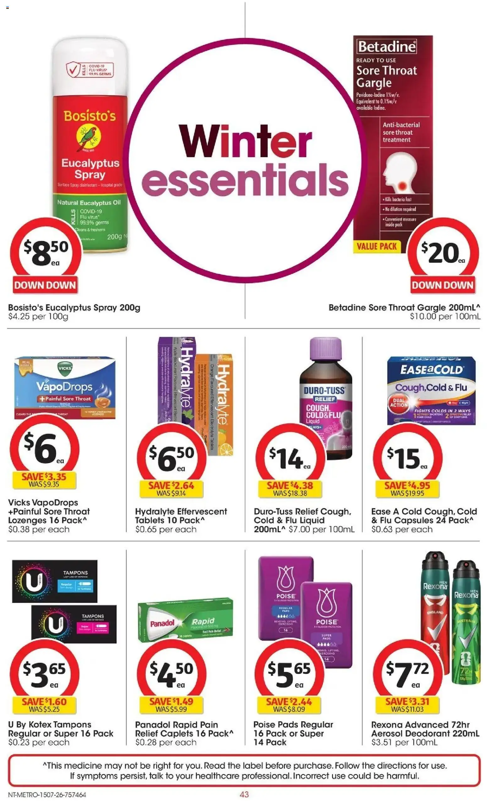 Coles catalogue - valid from 15/07/2026 | Page: 43 | Products: Deodorant, Sugar, Treatment, Tablets