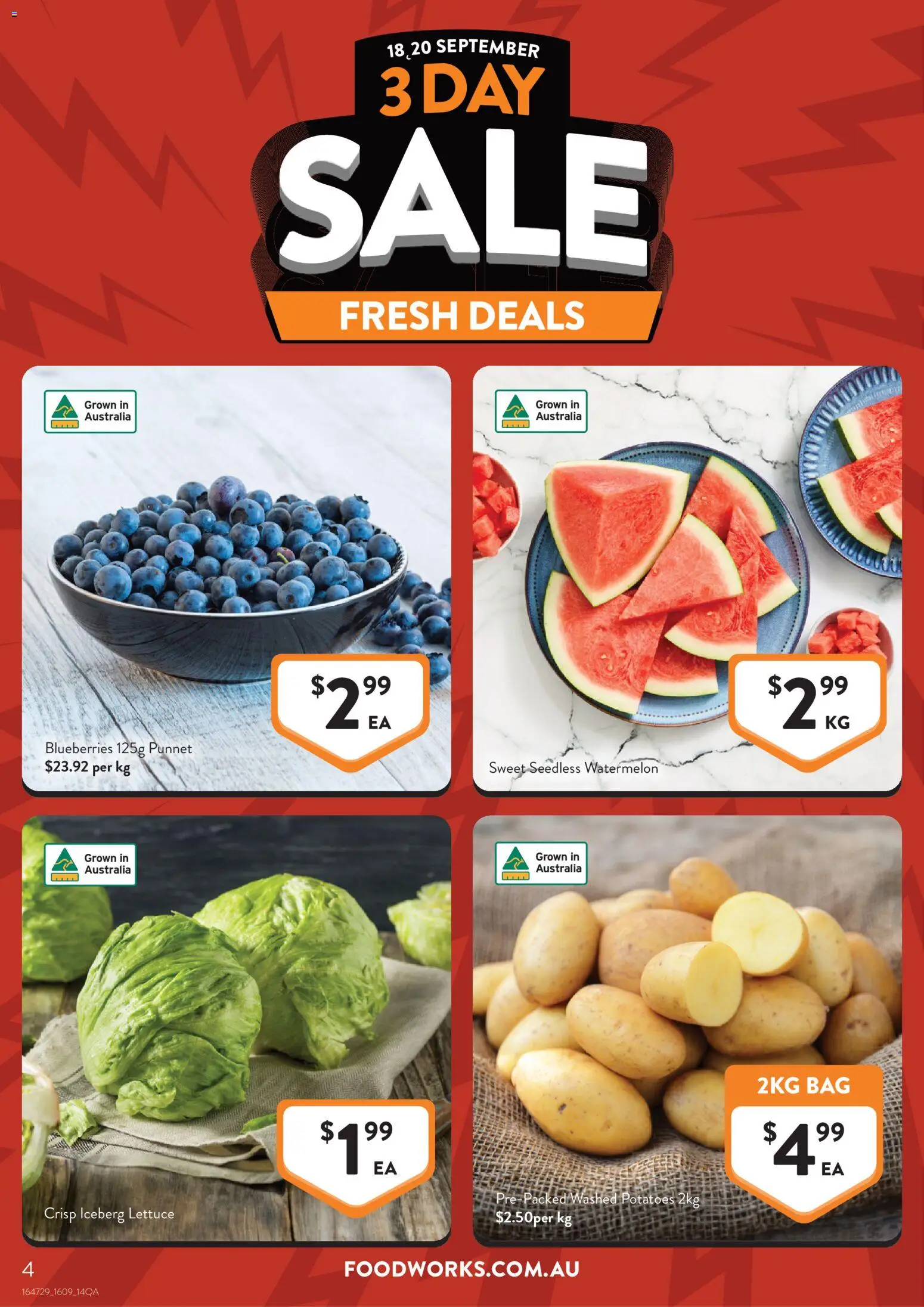 Foodworks catalogue - valid from 16/09/2026 | Page: 4 | Products: Lettuce, Potatoes, Watermelon, Iceberg lettuce