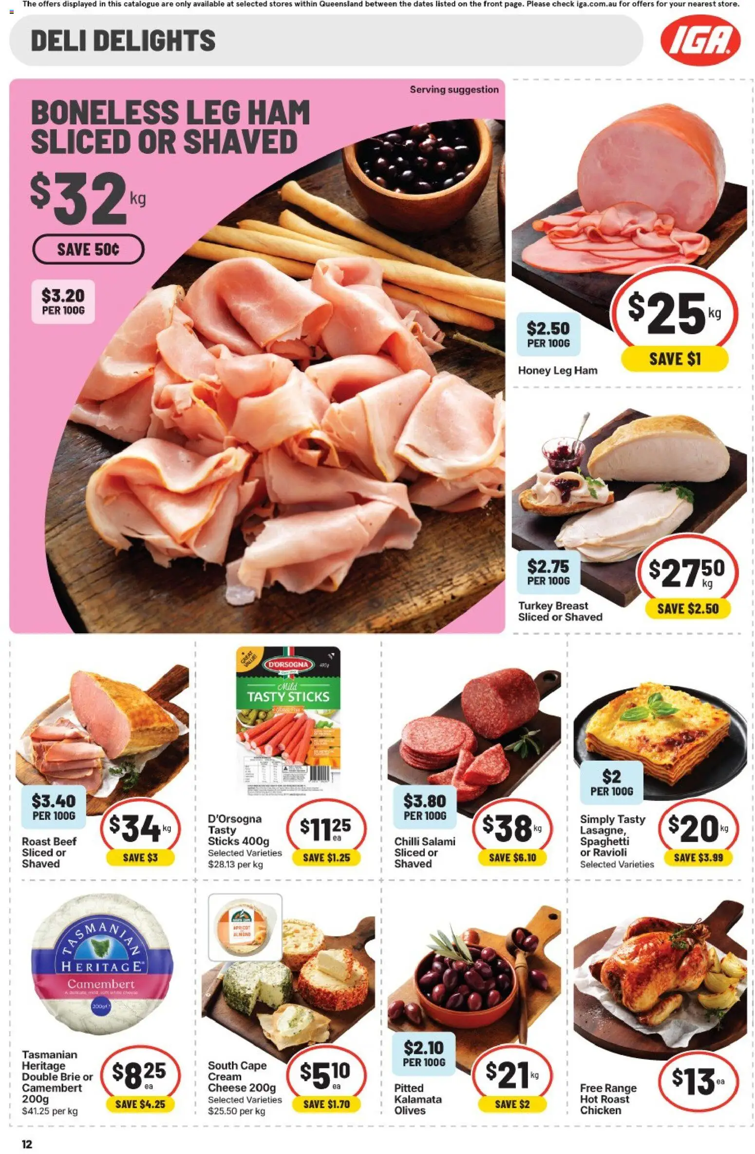 IGA catalogue - valid from 22/07/2026 | Page: 12 | Products: Cheese, Chicken, Olives, Turkey