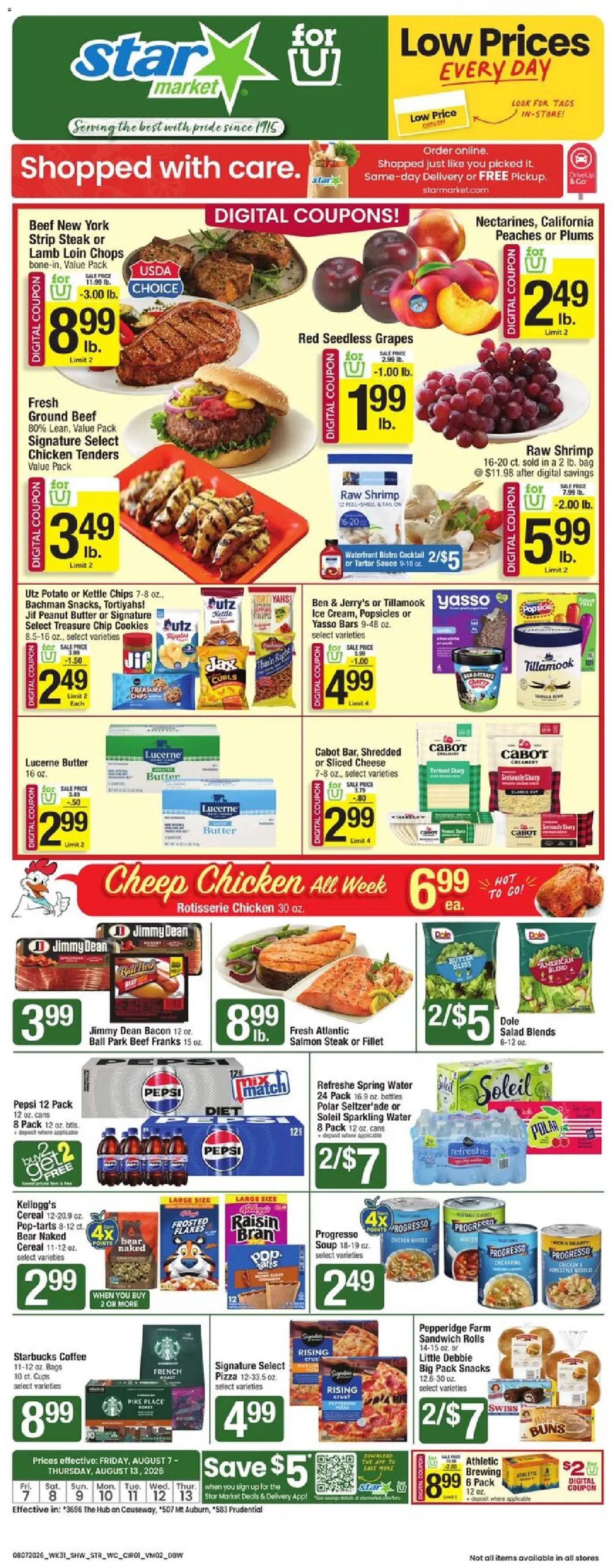 Star Market Weekly Ad - valid from 08/07/2026 | Page: 1 | Products: Cheese, Beef, Chips, Sauce