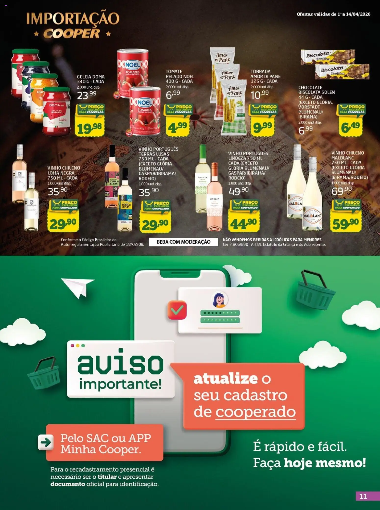 Cooper Folheto - válido de 14.04.2026 | Página: 11 | Produtos: Faca, Vinho, Tomates, Geleia