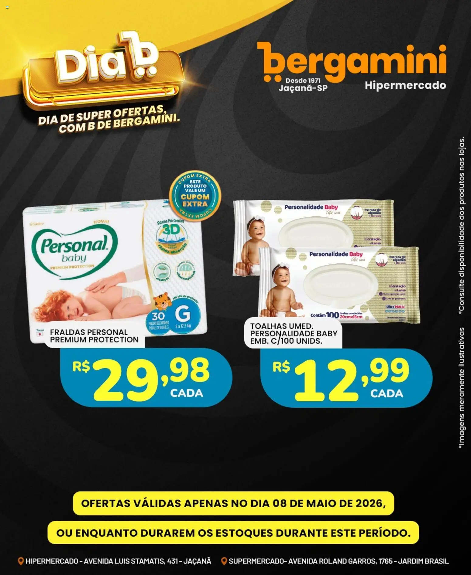 Supermercado Bergamini Folheto - válido de 08.05.2026 | Página: 14 | Produtos: Maiô, Algodão, Fraldas
