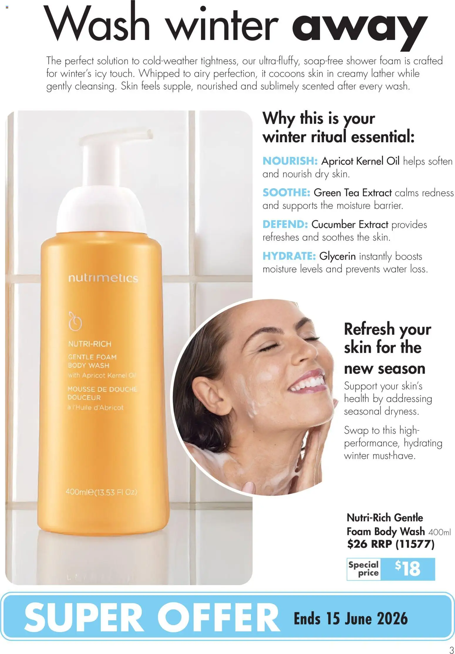 Nutrimetics catalogue - valid from 26.05.2026 | Page: 3 | Products: Shower, Oil, Tea, Mousse