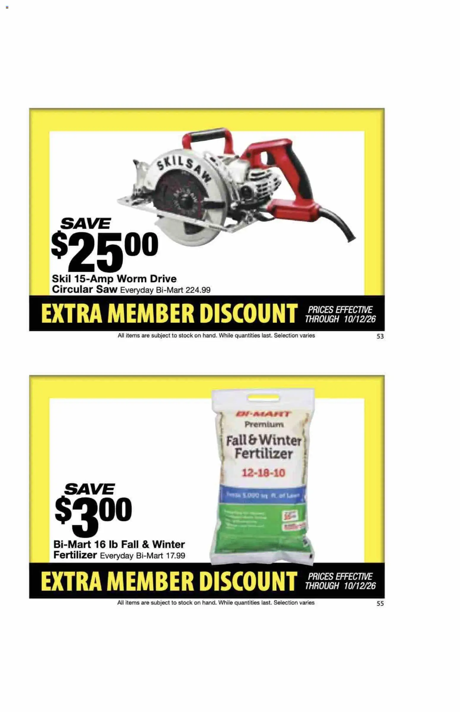Bi-Mart Extra Member Discount Book - valid from 09/28/2026 | Page: 29 | Products: Saw, Fertilizer, Circular Saw