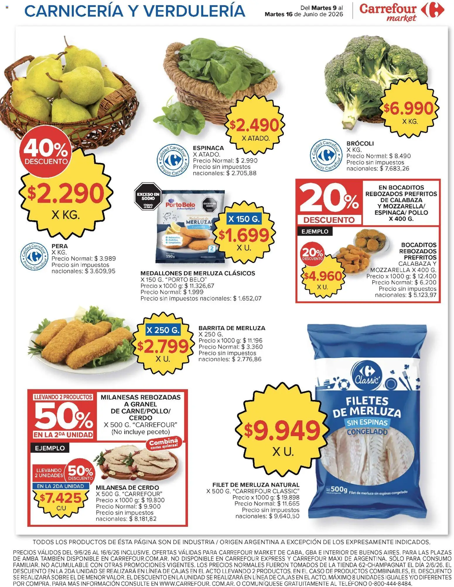 Carrefour Market catálogo │ válido desde el 09.06.2026 | Página: 6 | Productos: Sobre, Milanesa, Pera, Espinaca