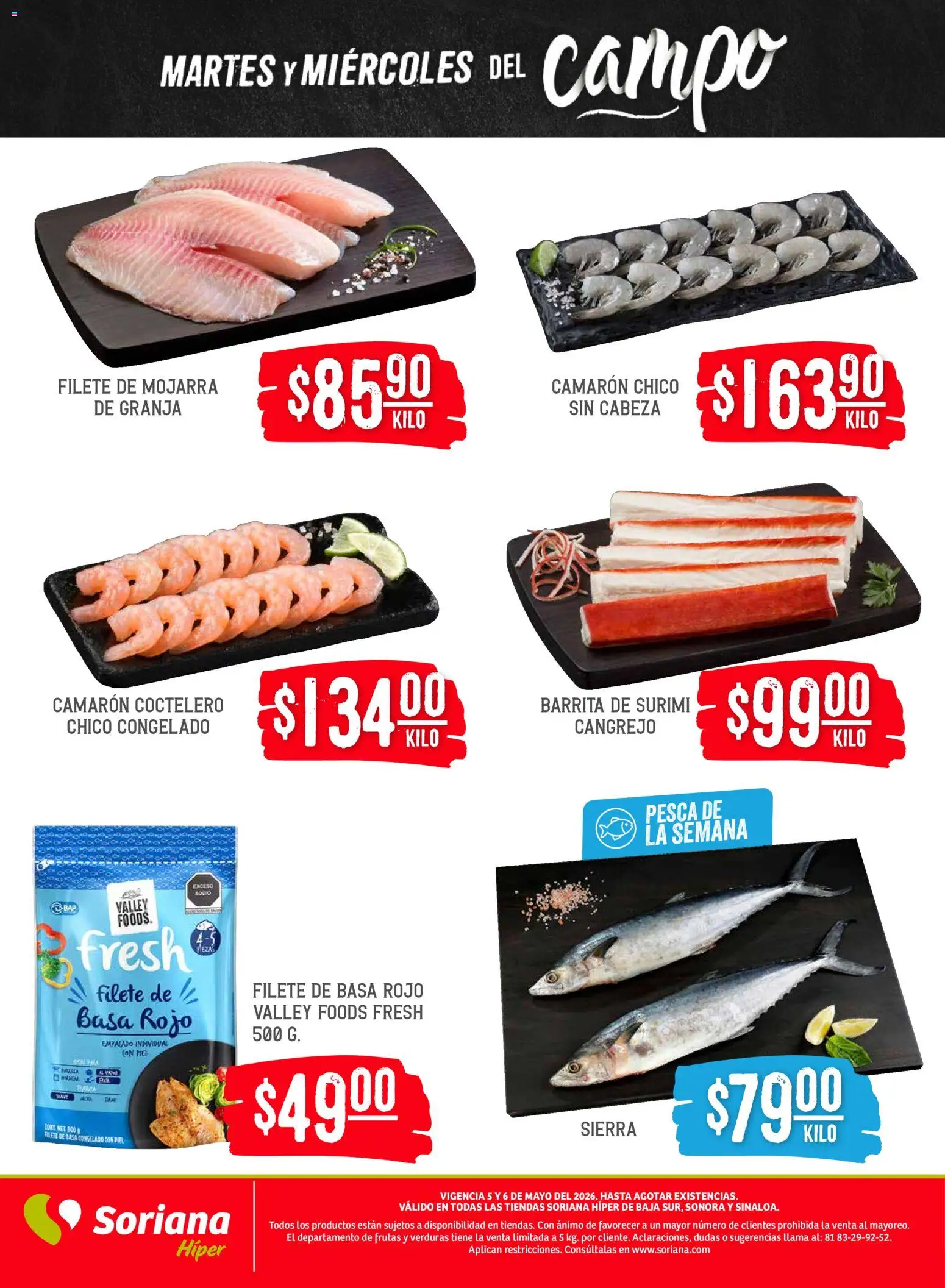 Nuevas ofertas de Soriana válidas en toda la República Mexicana desde el 05.05.2026. ¡Encuentra las mejores ofertas en Soriana Martes y Miércoles del Campo Híper: BCS, Son y Sin! | Página: 5 | Productos: Sierra, Bata