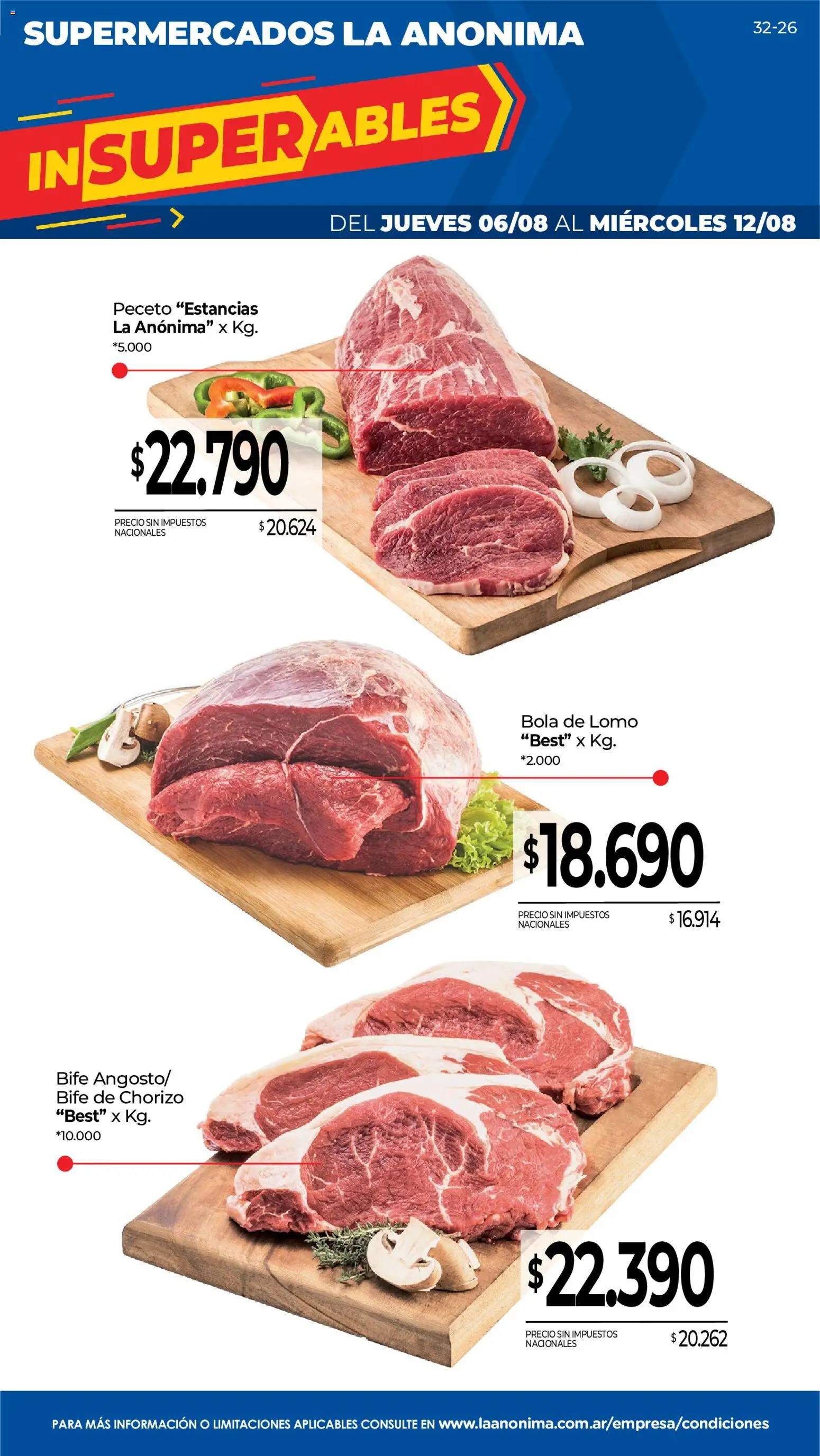 La Anonima catálogo │ válido desde el 06/08/2026 | Página: 1 | Productos: Bife de chorizo, Lomo, Bife, Chorizo