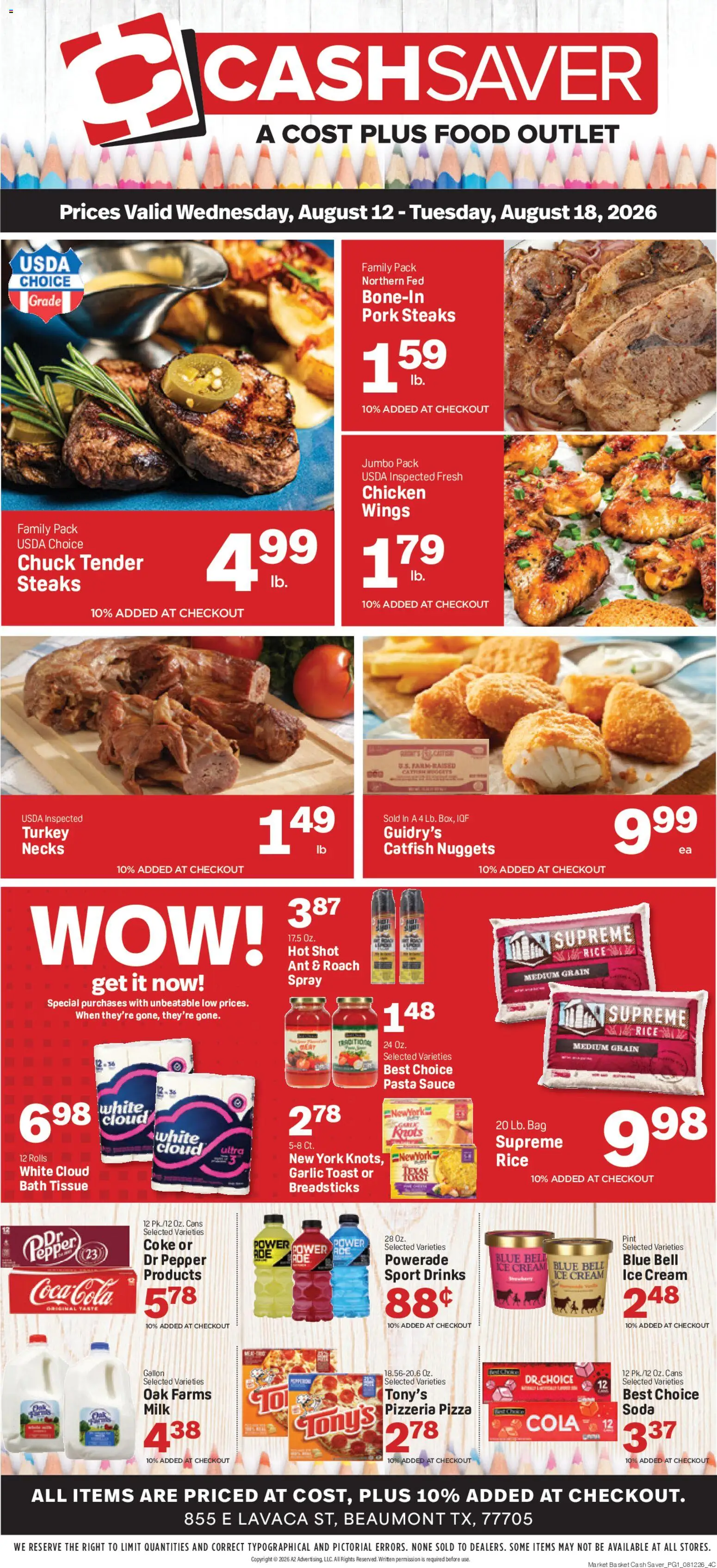 Market Basket Cash Saver Weekly Ad - valid from 08/12/2026 | Page: 1 | Products: Turkey, Pasta, Cream, Bag