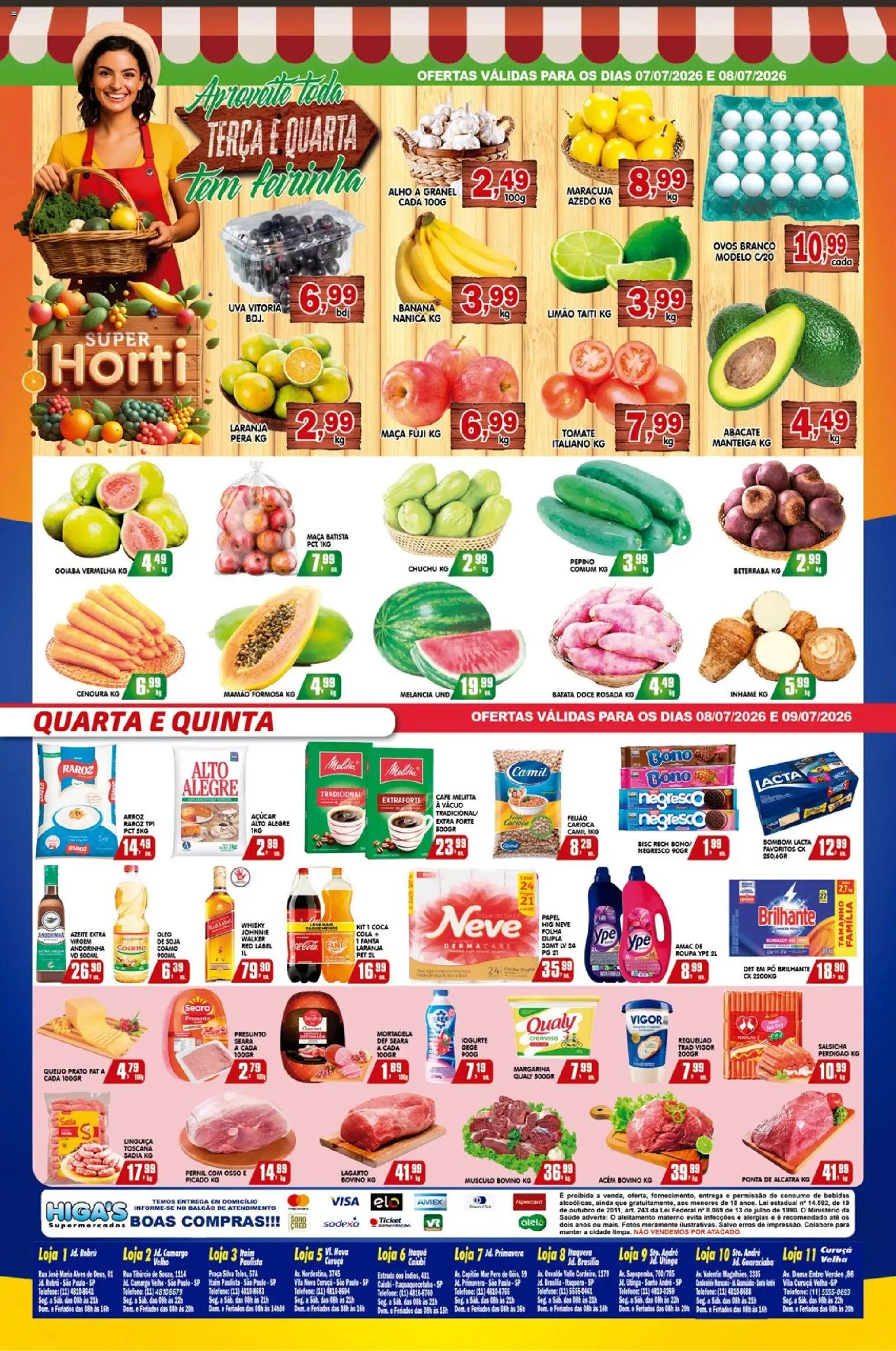 Higa's Supermercado Folheto - válido de 08/07/2026 | Página: 4 | Produtos: Pera, Mortadela, Cenoura, Batata