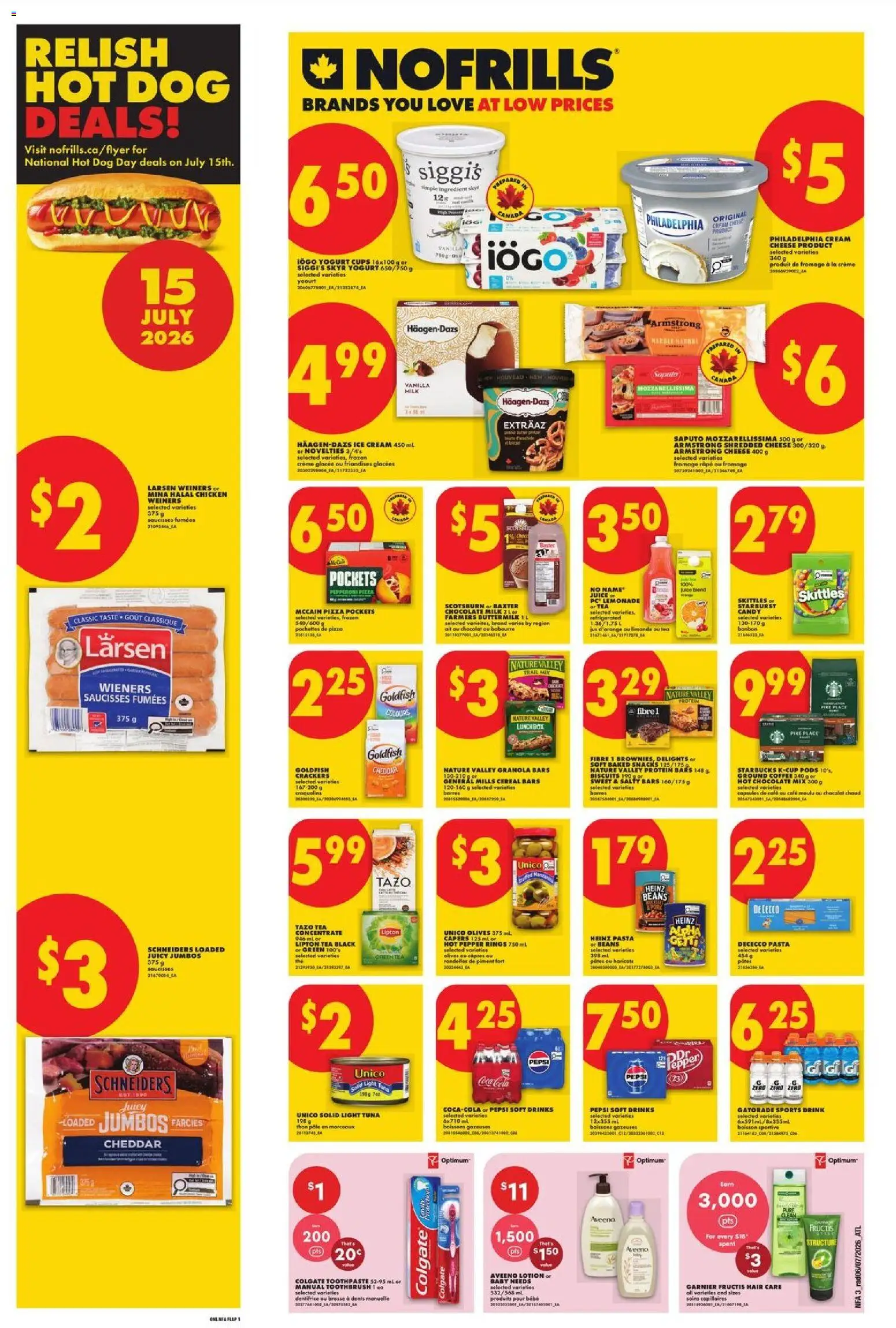 No Frills flyer valid from Jul 9, 2026 | Page: 3 | Products: Milk, Cheese, Yogurt, Pizza