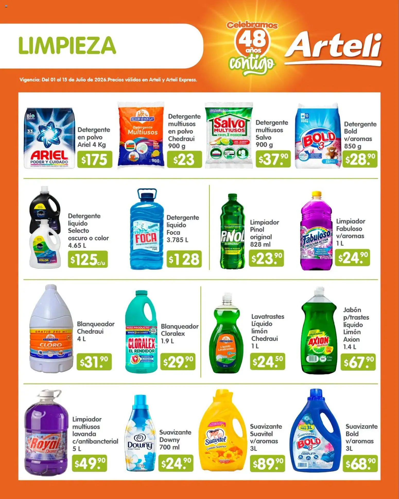 Nuevas ofertas de Arteli válidas en toda la República Mexicana desde el 01/07/2026. ¡Encuentra las mejores ofertas en Arteli folleto Quincenal! | Página: 13 | Productos: Detergente, Suavizante, Ropa, Polvo