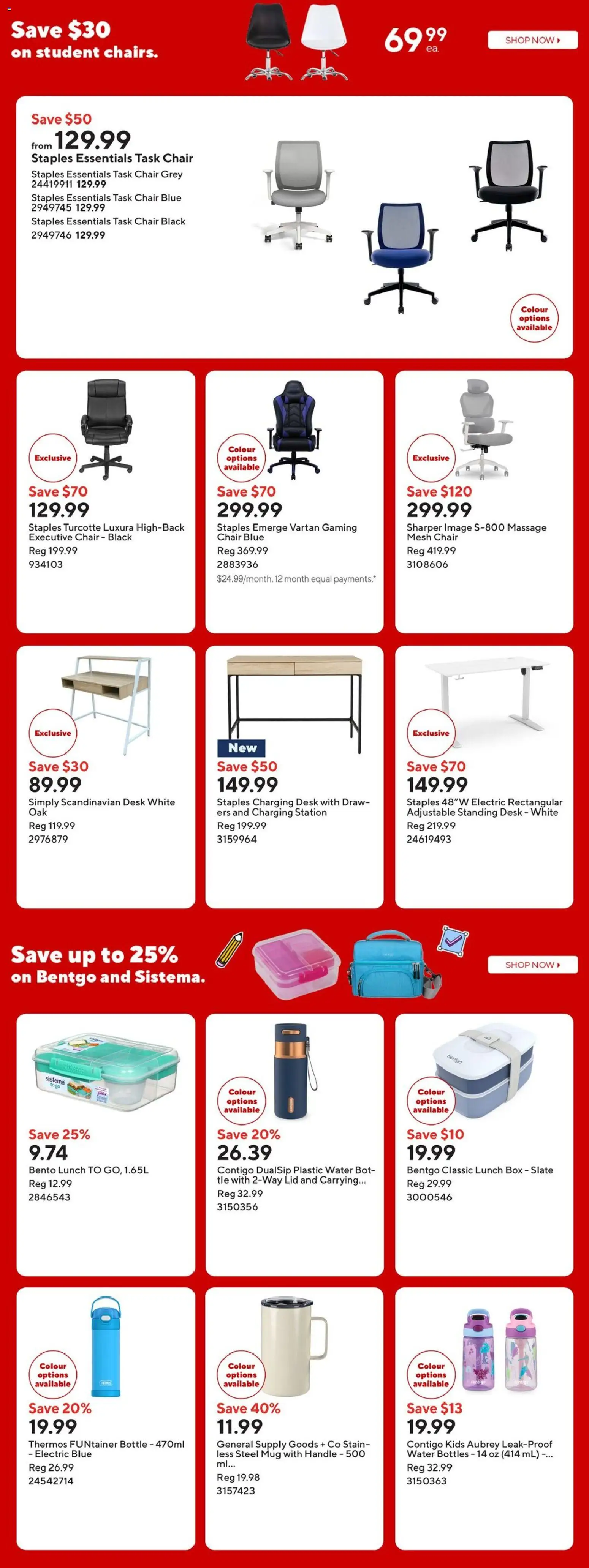 Staples flyer valid from Aug 28, 2026 | Page: 9 | Products: Water, Lunch box, Chair, Box