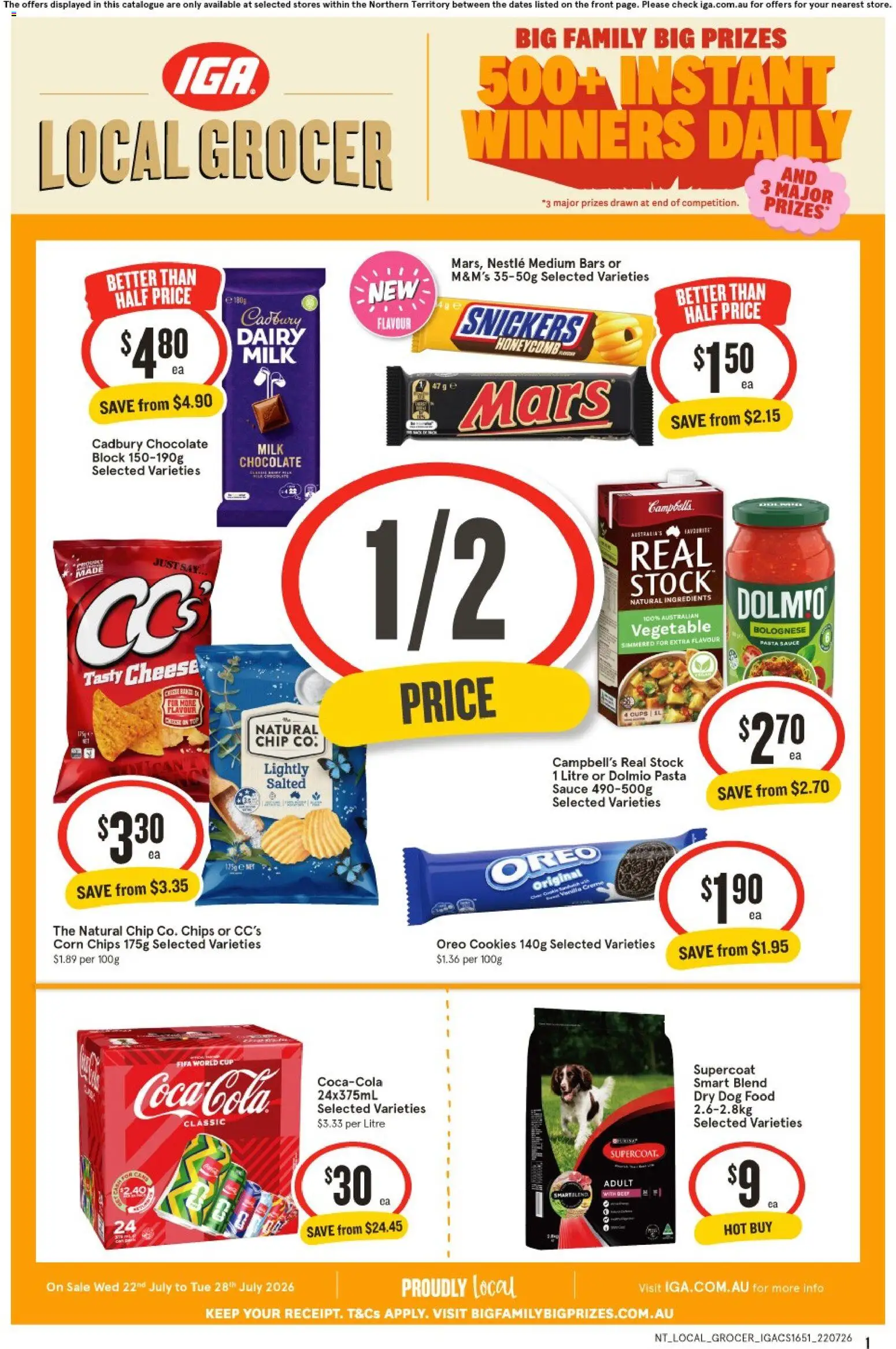 IGA catalogue - valid from 22/07/2026 | Page: 1 | Products: Milk, Dairy, Chocolate, Pasta