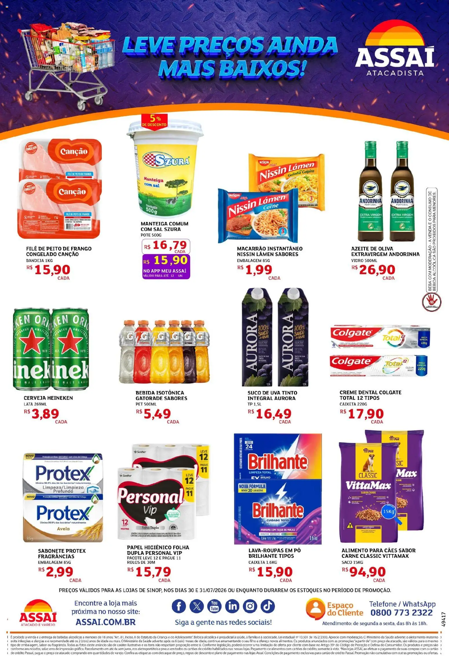 Assaí Atacadista Folheto - válido de 30/07/2026 | Página: 2 | Produtos: Macarrão, Carne, Bandeja, Sal