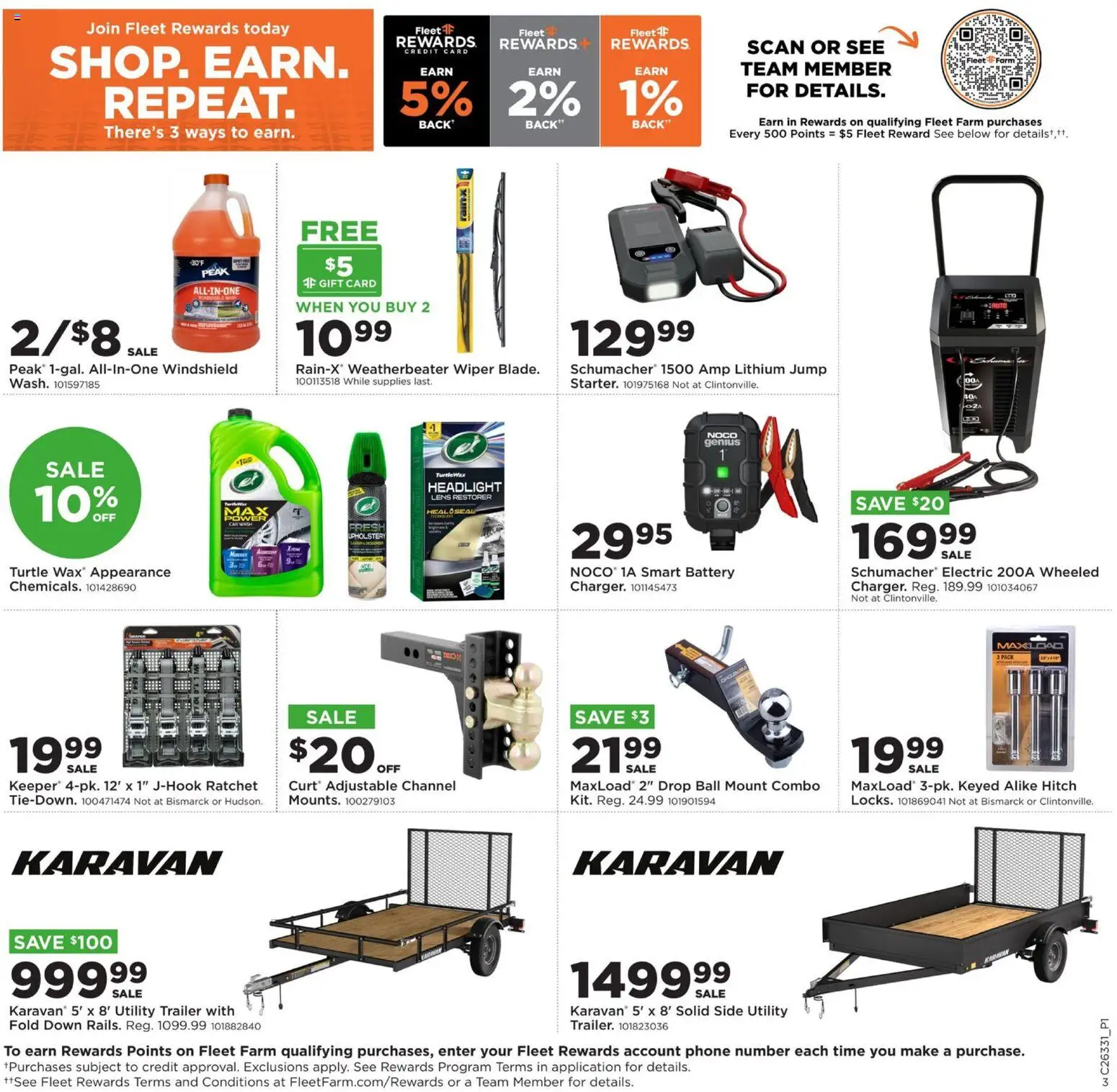 Mills Fleet Farm Weekly Ad - valid from 08/10/2026 | Page: 4 | Products: Headlight, Wiper, Windshield, Phone