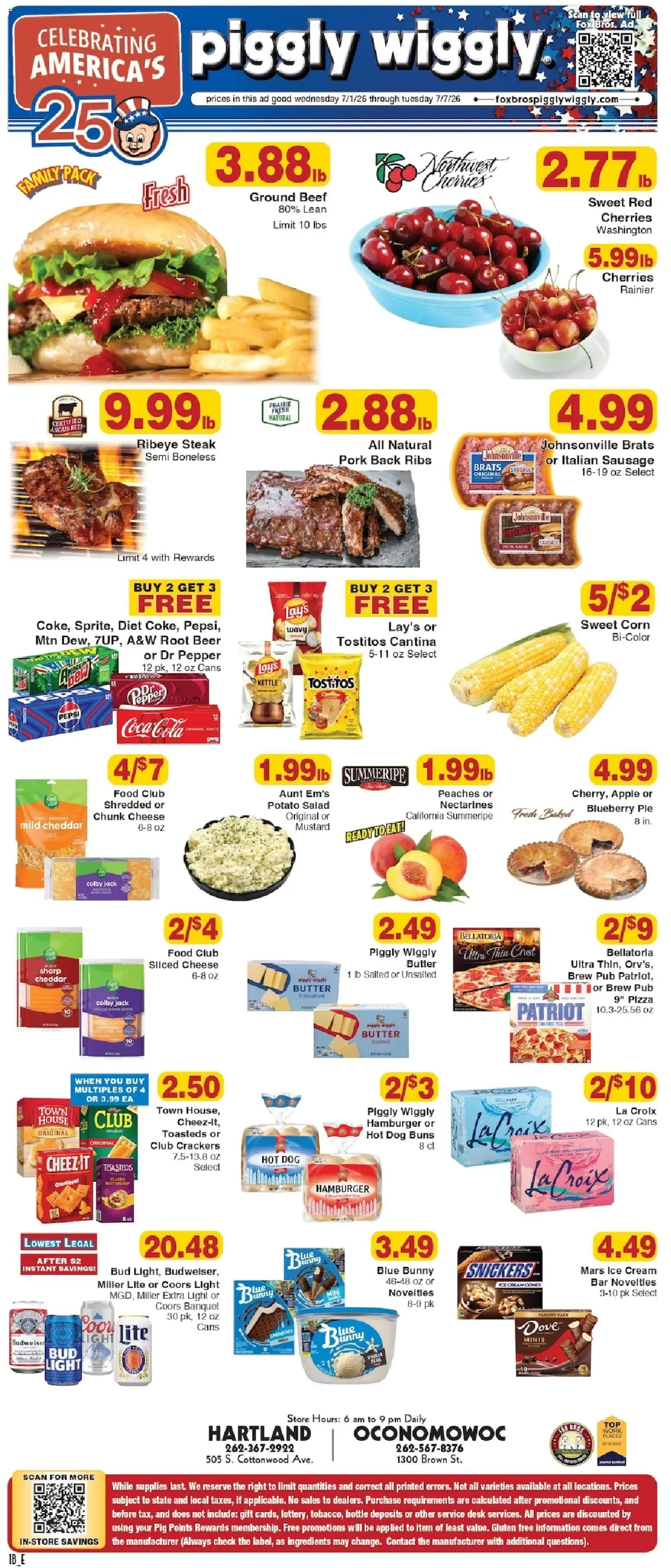 Piggly Wiggly Weekly Ad - valid from 07/01/2026 | Page: 1 | Products: Corn, Pork, Ice cream, Desk