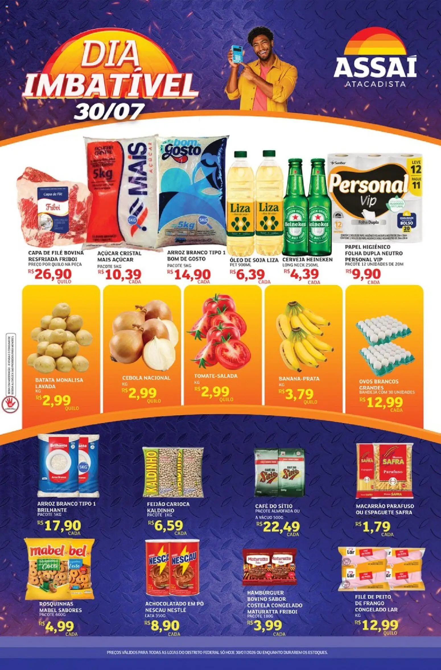 Assaí Atacadista Folheto - válido de 30/07/2026 | Página: 1 | Produtos: Feijão, Óleo, Cerveja, Papel higiênico