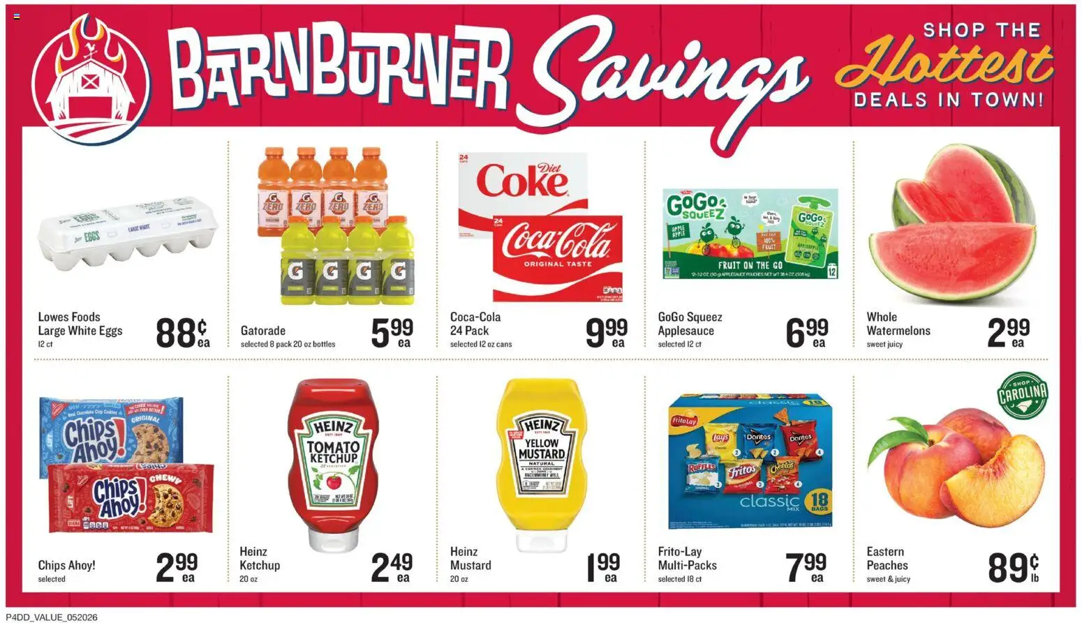 Lowes Foods Weekly Ad - NC - valid from 20.05.2026 | Page: 4 | Products: Peaches, Eggs, Chips, Ketchup