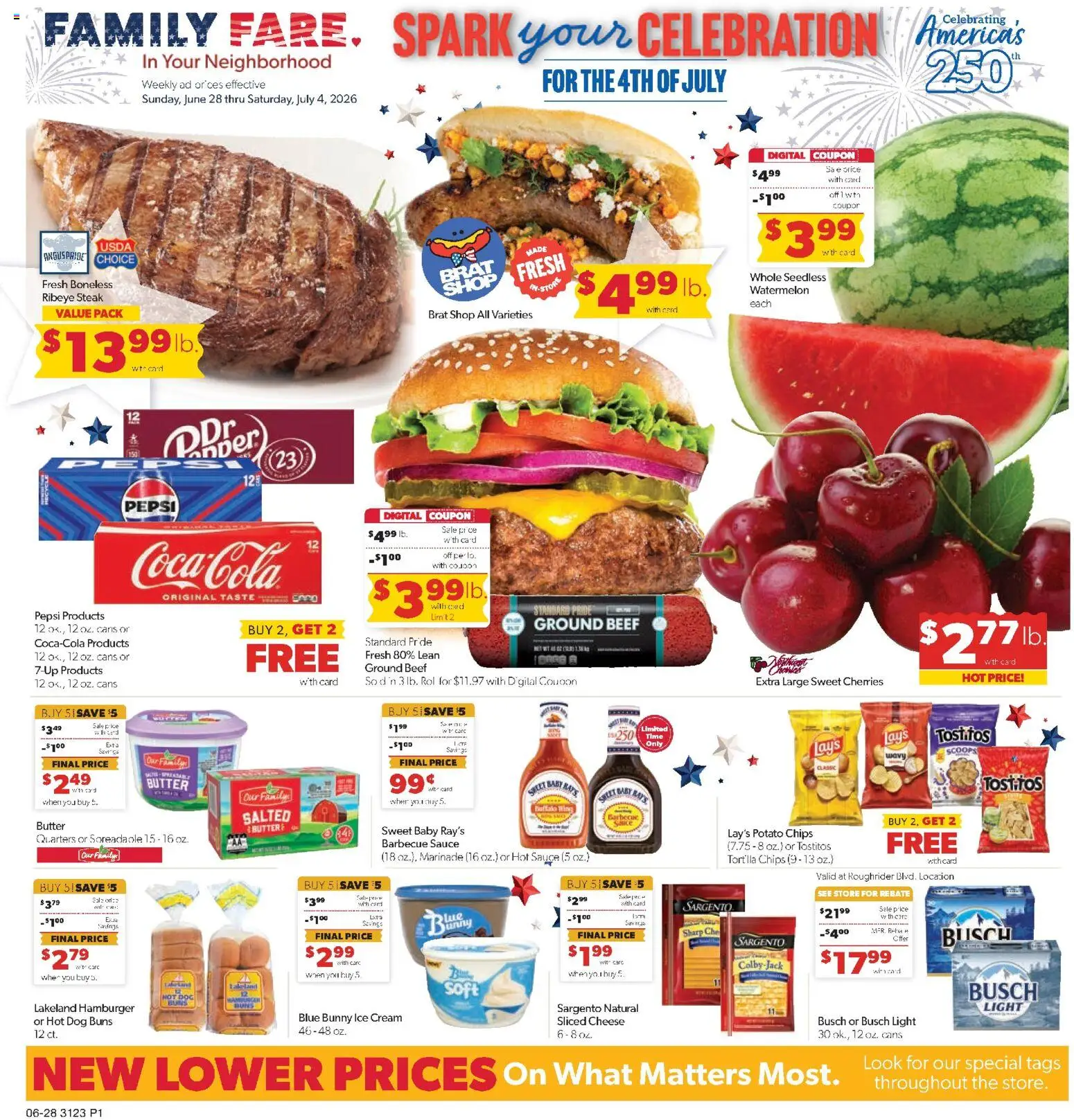 Family Fare Weekly Ad - ND - valid from 06/28/2026 | Page: 1 | Products: Butter, Cream, Ice cream, Watermelon