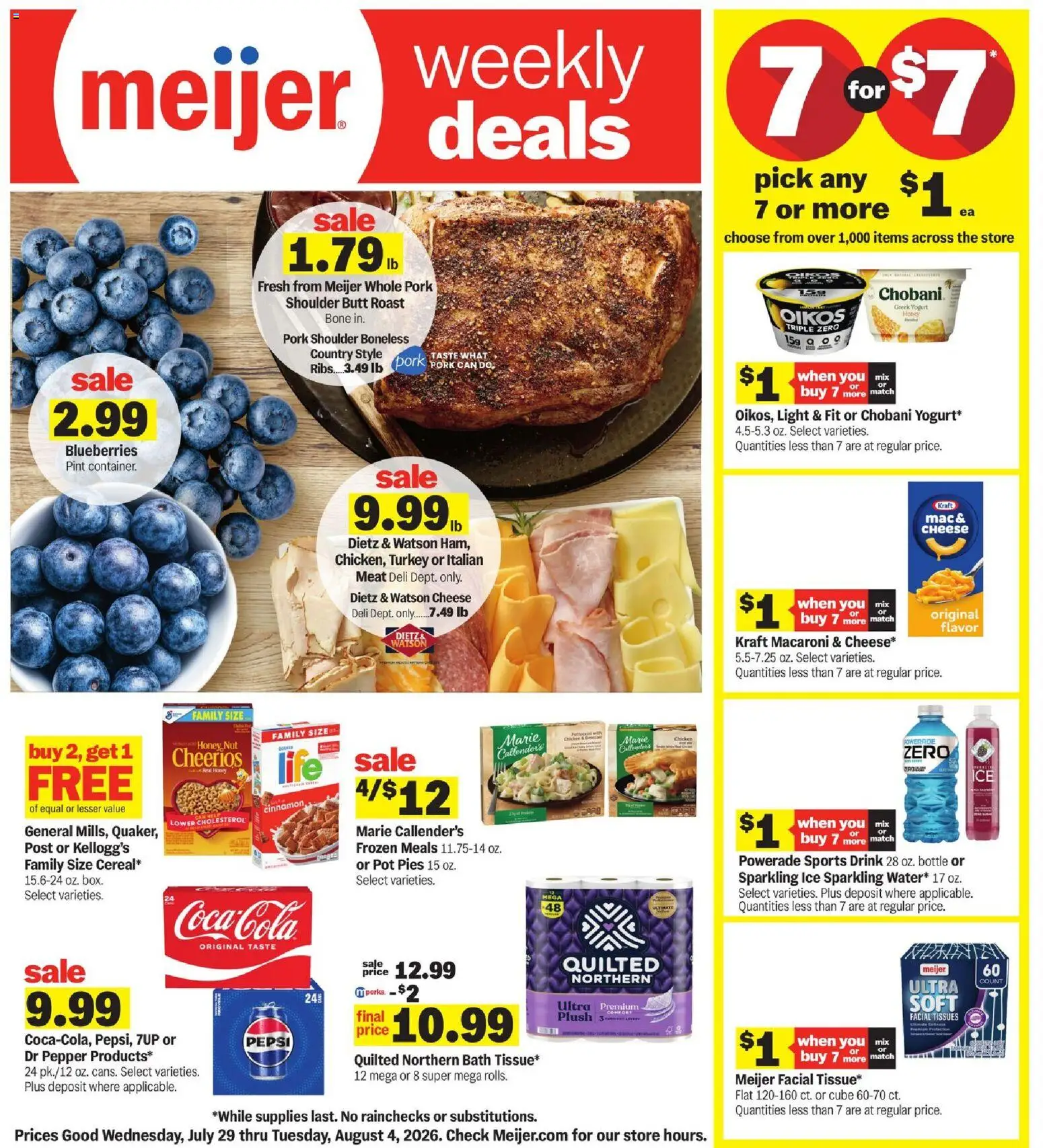 Meijer Weekly Ad - MI - valid from 07/29/2026 | Page: 1 | Products: Cheese, Yogurt, Pepper, Blueberries