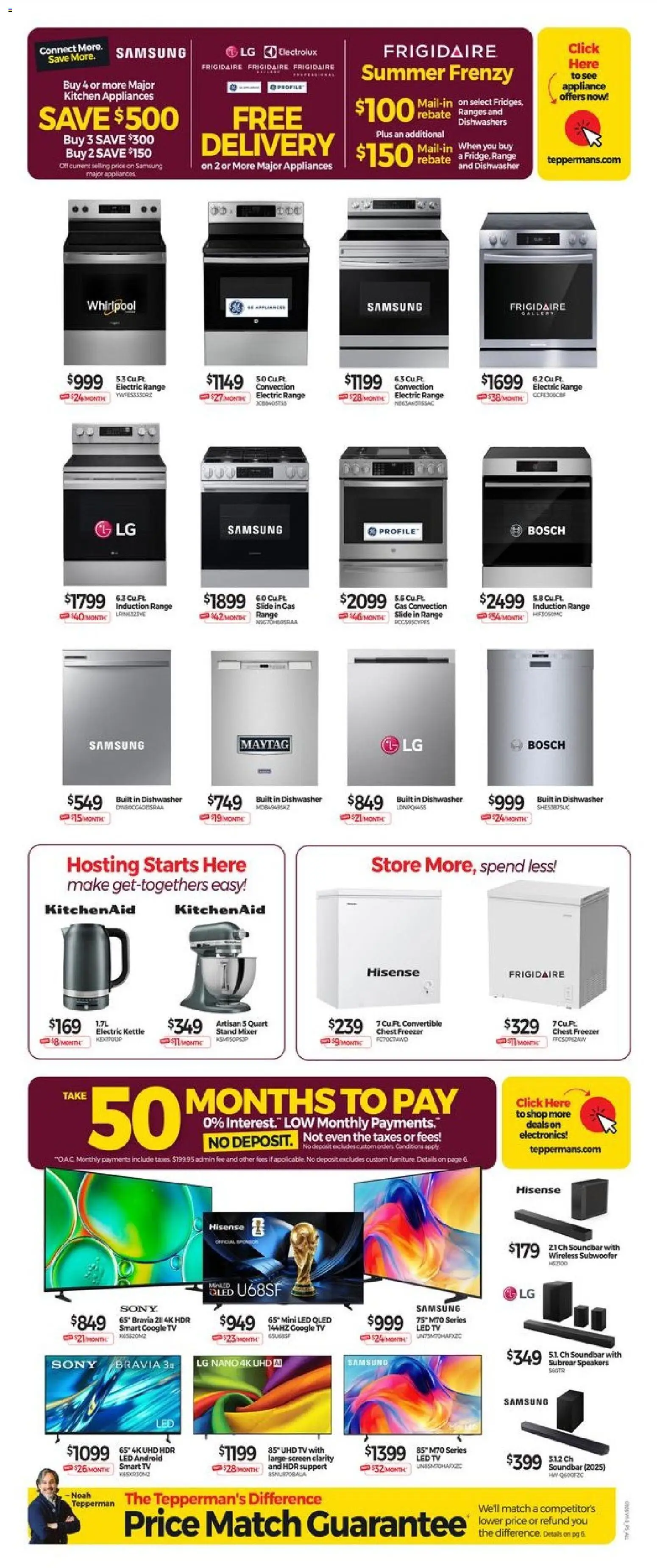 Tepperman's flyer valid from Aug 28, 2026 | Page: 3 | Products: Tv, Freezer, Dishwasher, Soundbar