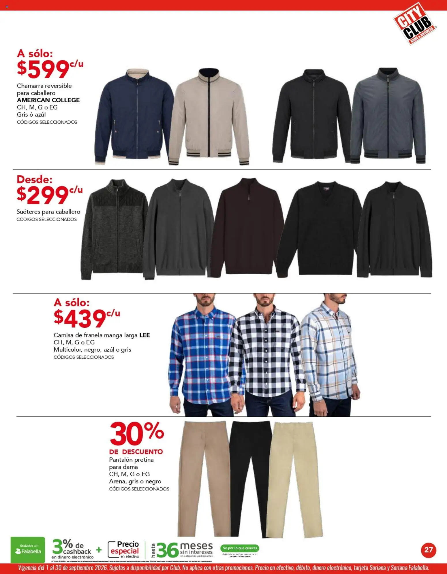 Nuevas ofertas de City Club válidas en toda la República Mexicana desde el 01/09/2026. ¡Encuentra las mejores ofertas en City Club catálogo! | Página: 27 | Productos: Camisa, Chamarra, Manga