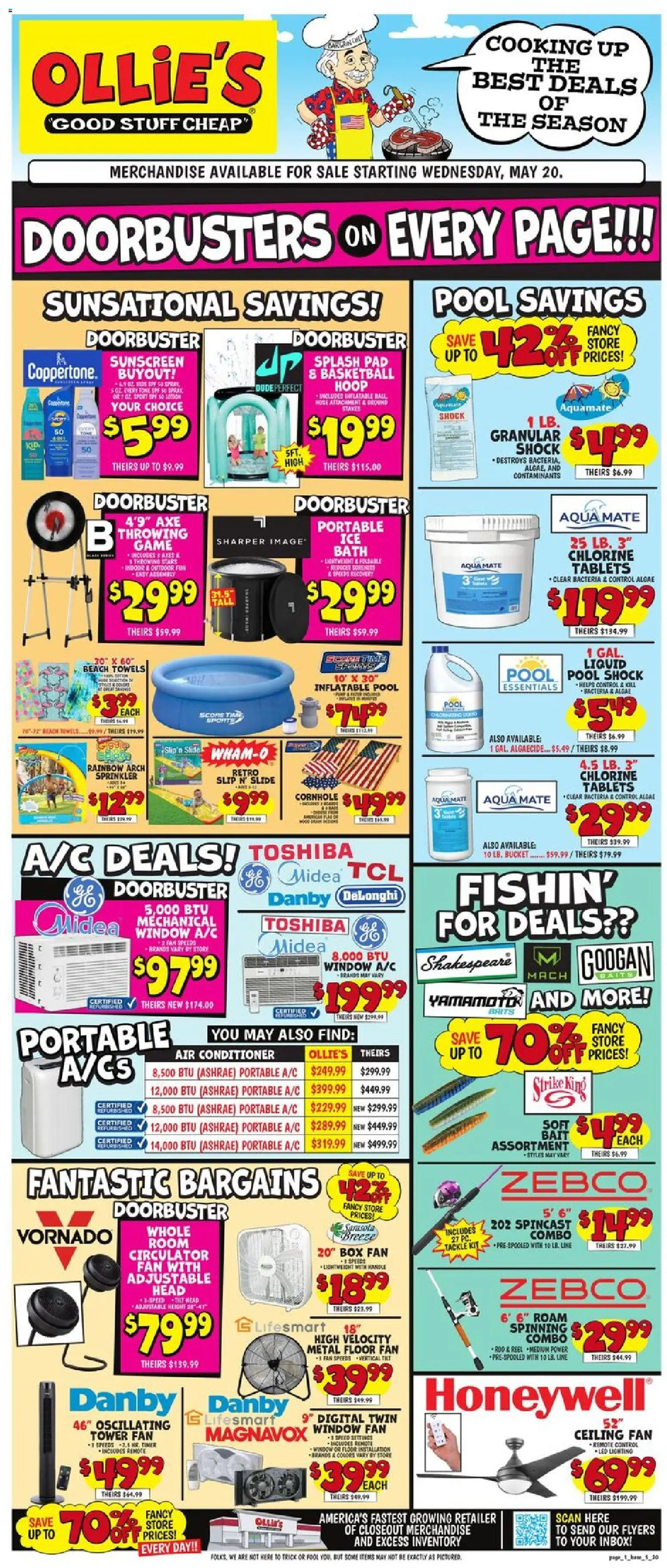 Ollie's Weekly Ad - valid from 20.05.2026 | Page: 1 | Products: Axe, Bath, Conditioner, Bait