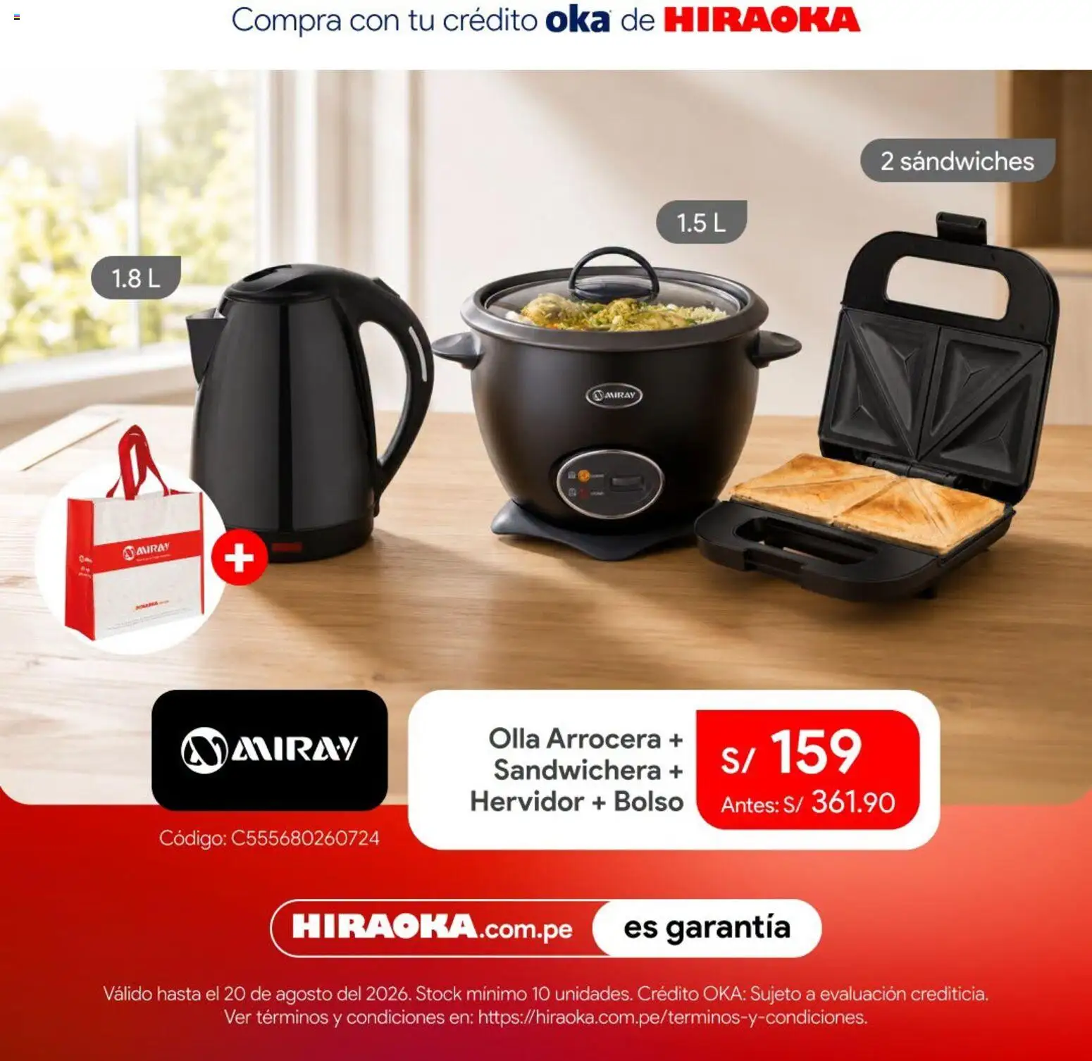 Catálogo Hiraoka válido desde 18/08/2026 | Página: 5 | Productos: Arrocera, Bolso, Hervidor, Sandwichera