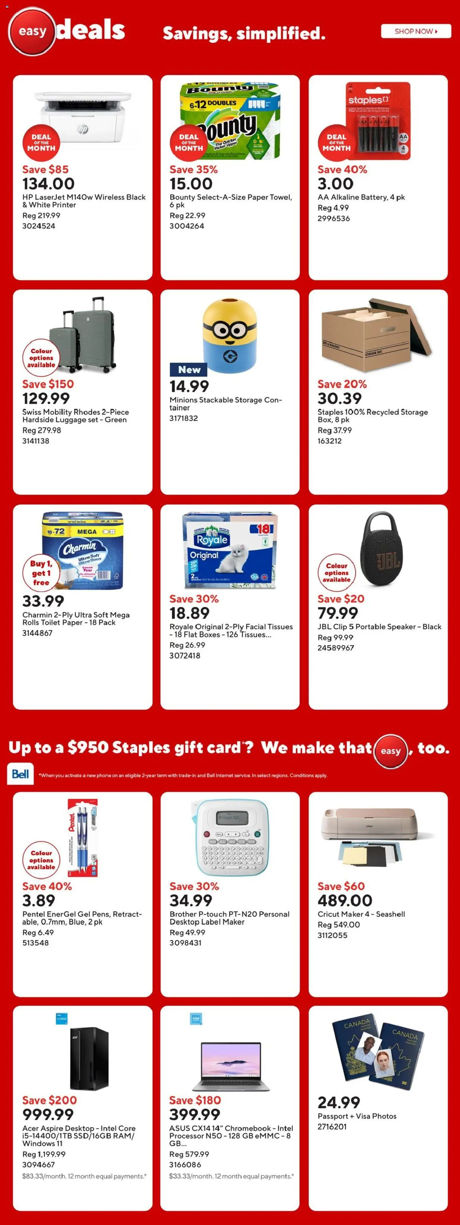 Staples flyer valid from Jul 3, 2026 | Page: 2 | Products: Luggage, Printer, Speaker, Box
