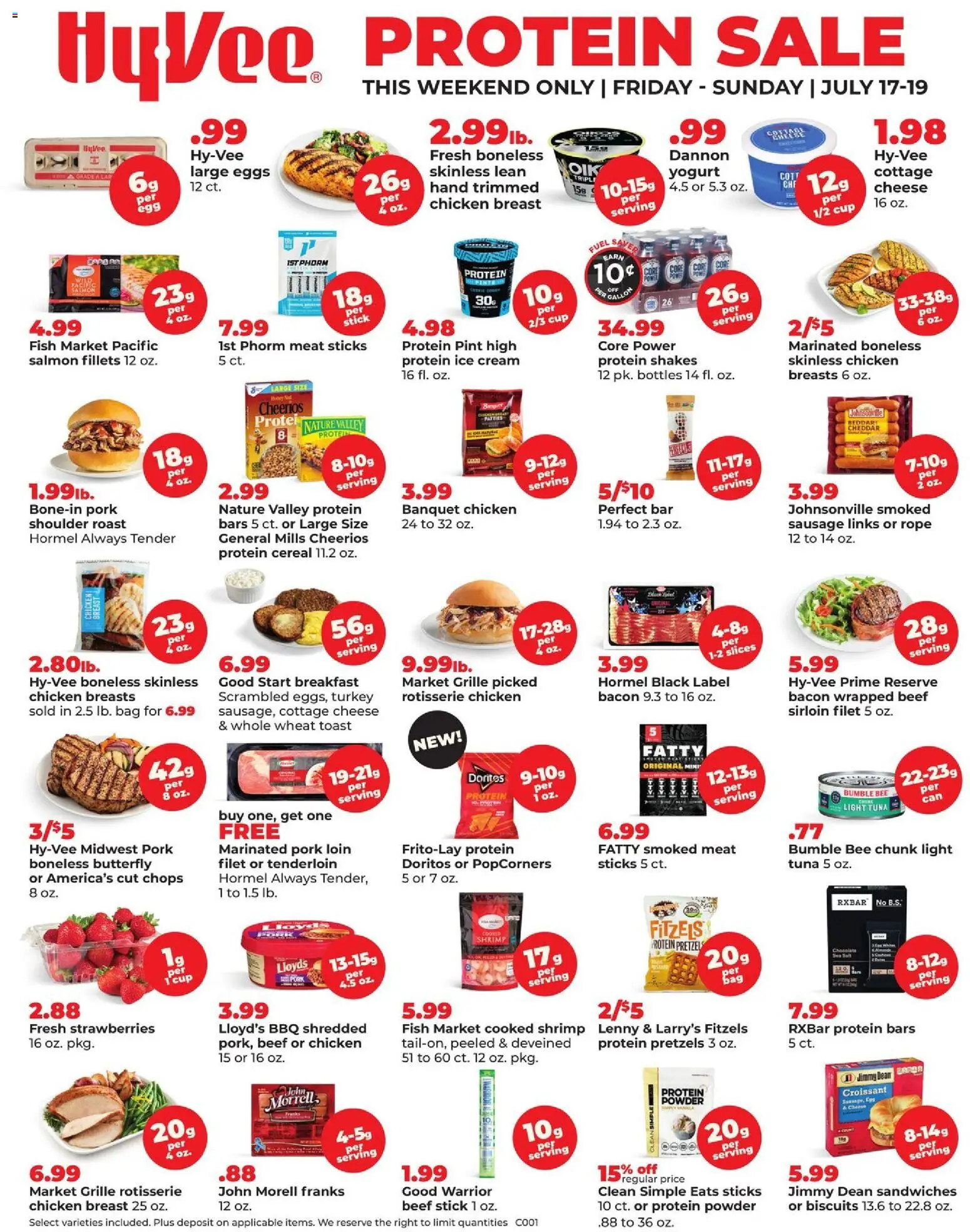 HyVee Special Sales - valid from 07/17/2026 | Page: 1 | Products: Powder, Yogurt, Pork, Cottage cheese