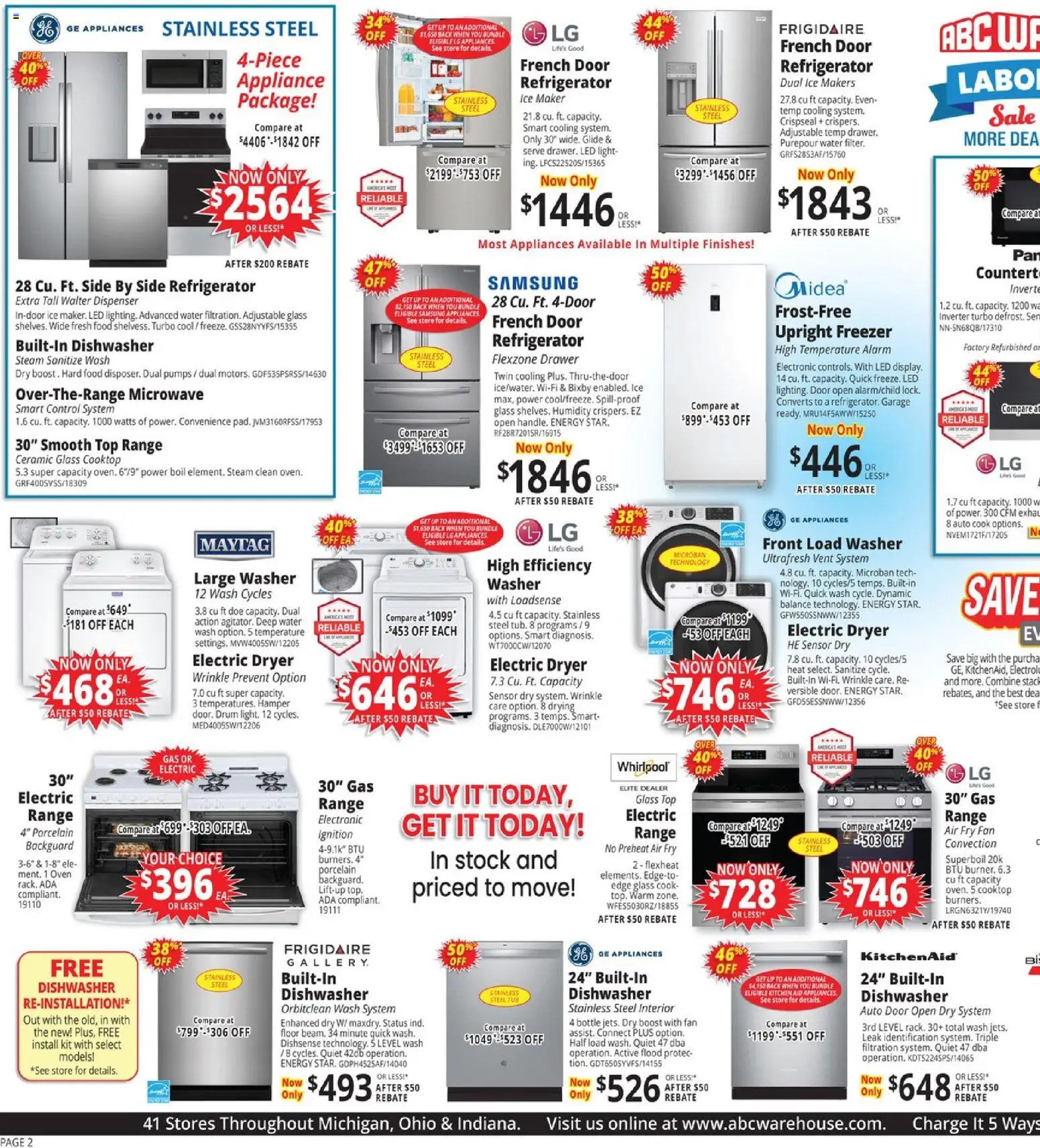 ABC Warehouse Weekly Ad - valid from 08/30/2026 | Page: 2 | Products: Washer, Dryer, Oven, Fan