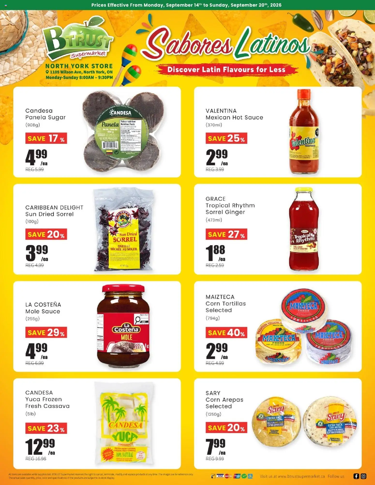 Btrust Supermarket flyer valid from Sep 14, 2026 | Page: 1 | Products: Sugar, Tortillas, Ginger, Corn