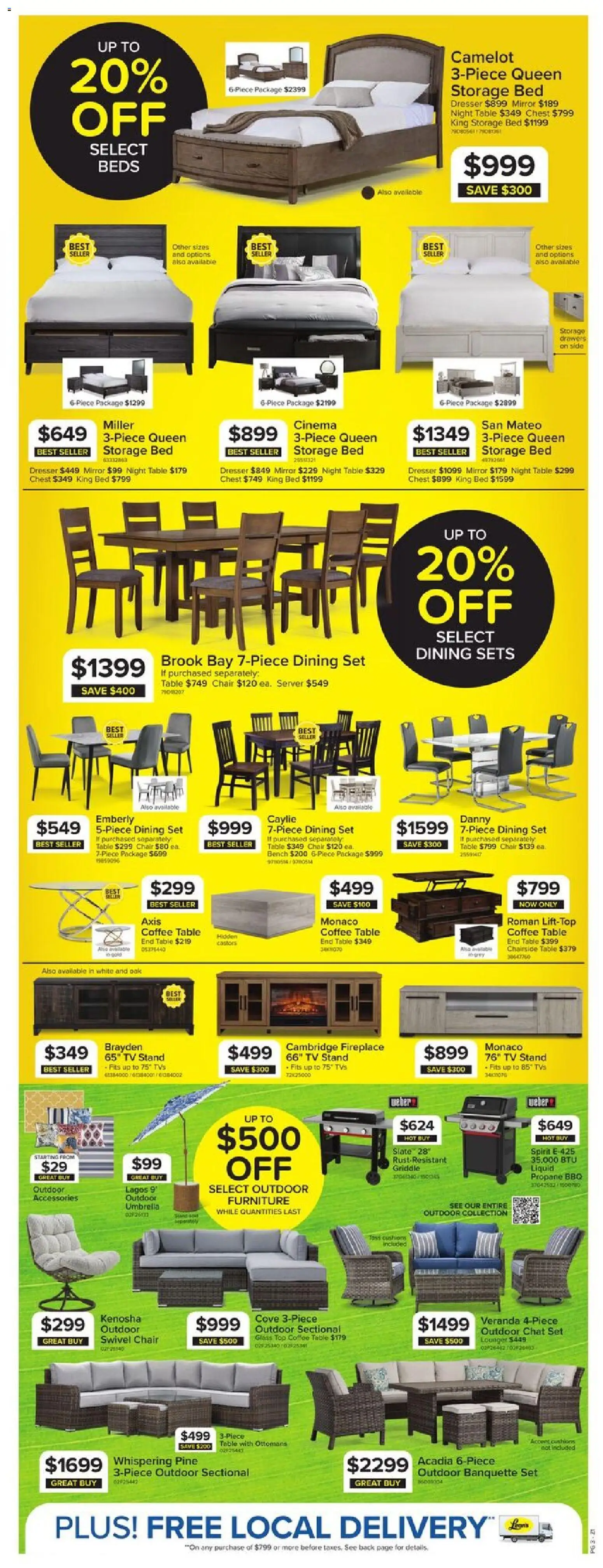 Leon's flyer valid from 04.06.2026 | Page: 3 | Products: Umbrella, Tv, Bed, Mirror