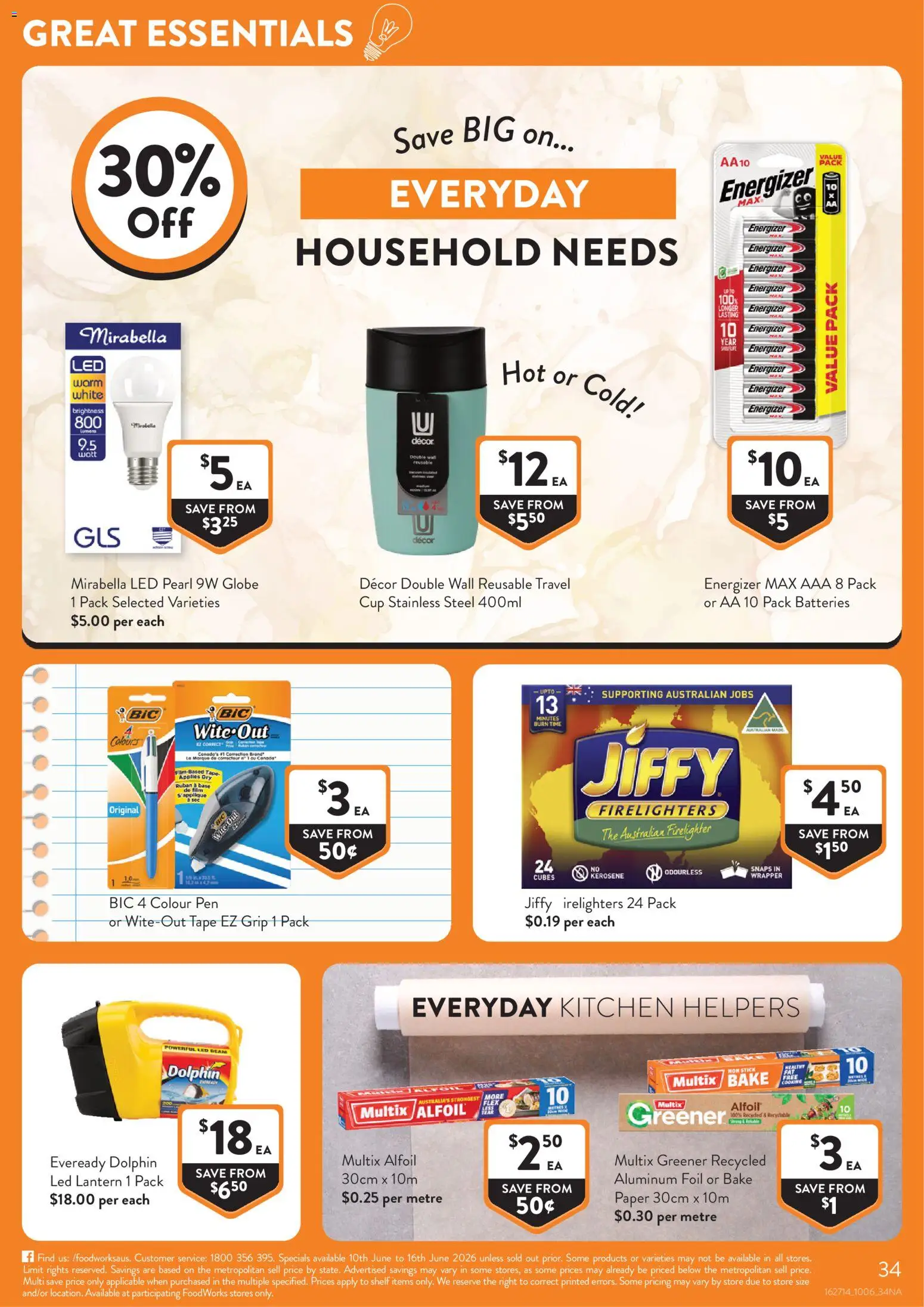 Foodworks catalogue - valid from 10.06.2026 | Page: 34 | Products: Shelf, Decor, Household, Batteries