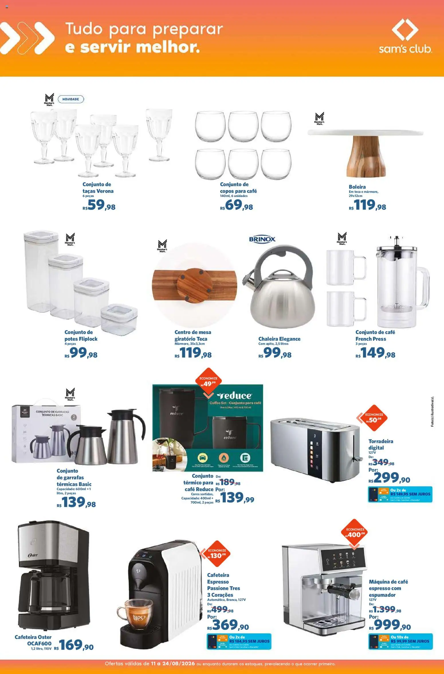 Sam's Club Folheto - válido de 11/08/2026 | Página: 12 | Produtos: Chaleira, Torradeira, Cafeteira, Copos