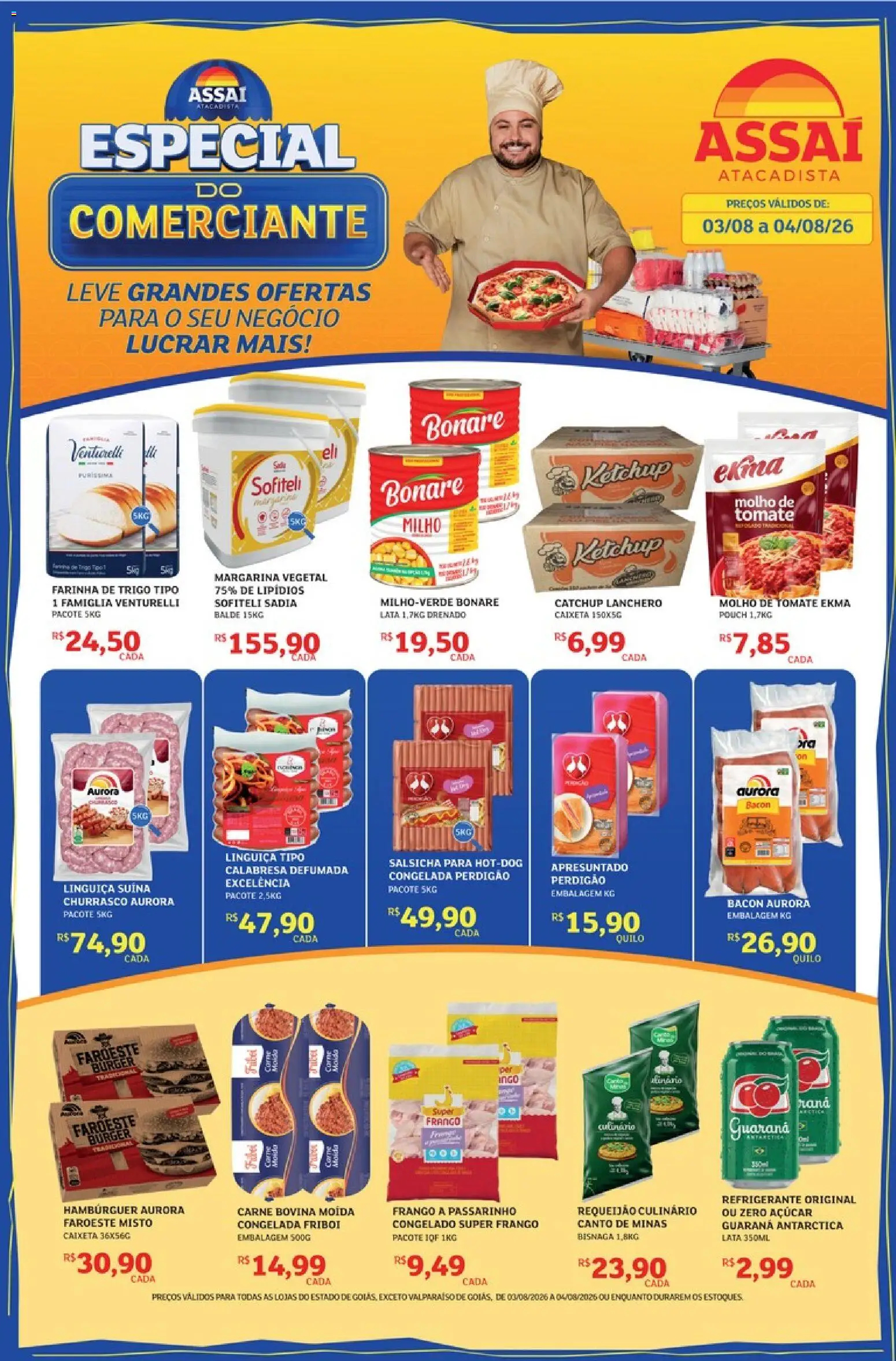 Assaí Atacadista Folheto - válido de 03/08/2026 | Página: 1 | Produtos: Farinha de trigo, Ketchup, Hambúrguer, Requeijão