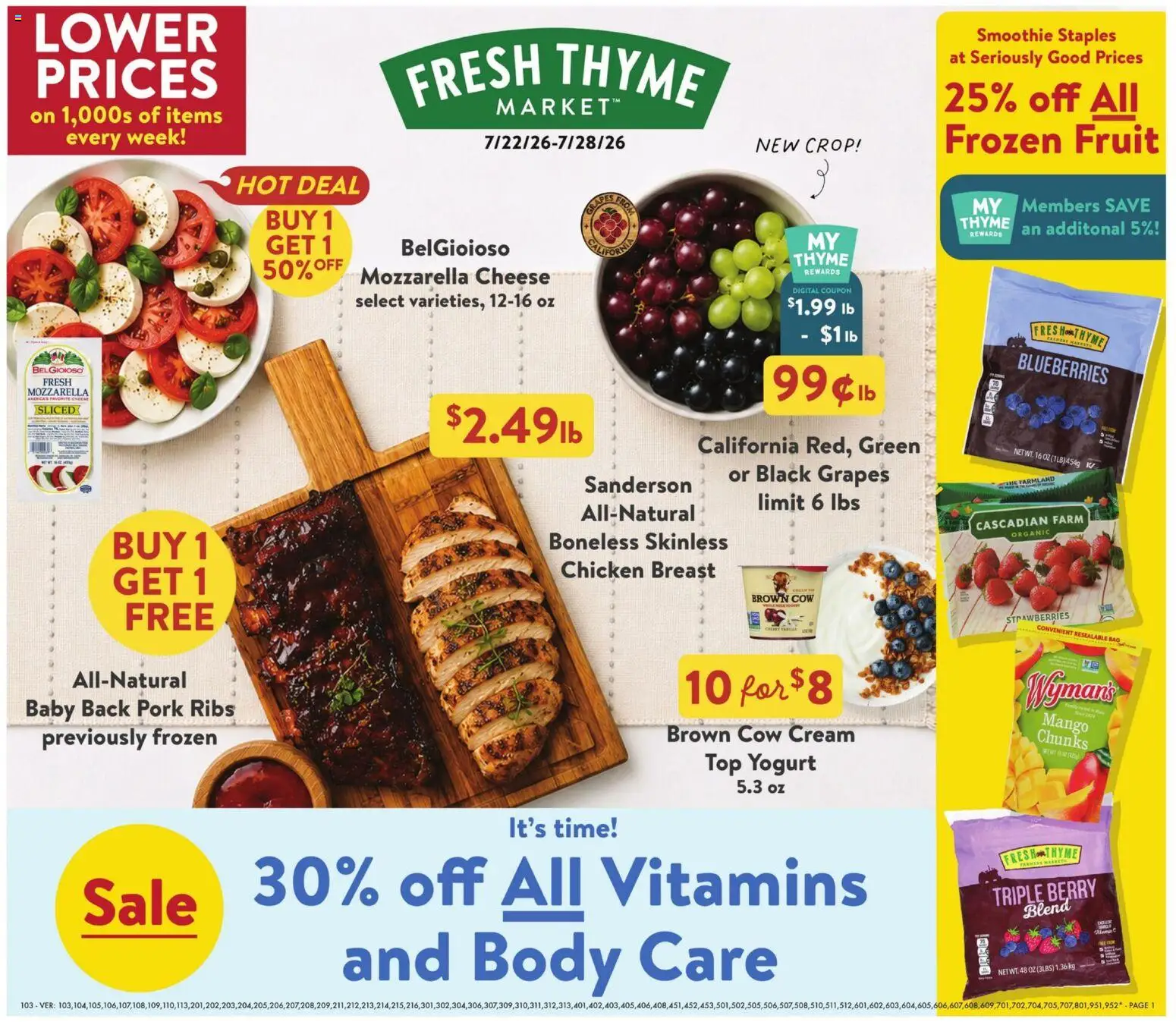 Fresh Thyme Weekly Ad - valid from 07/22/2026 | Page: 2 | Products: Yogurt, Pork, Mango, Bag