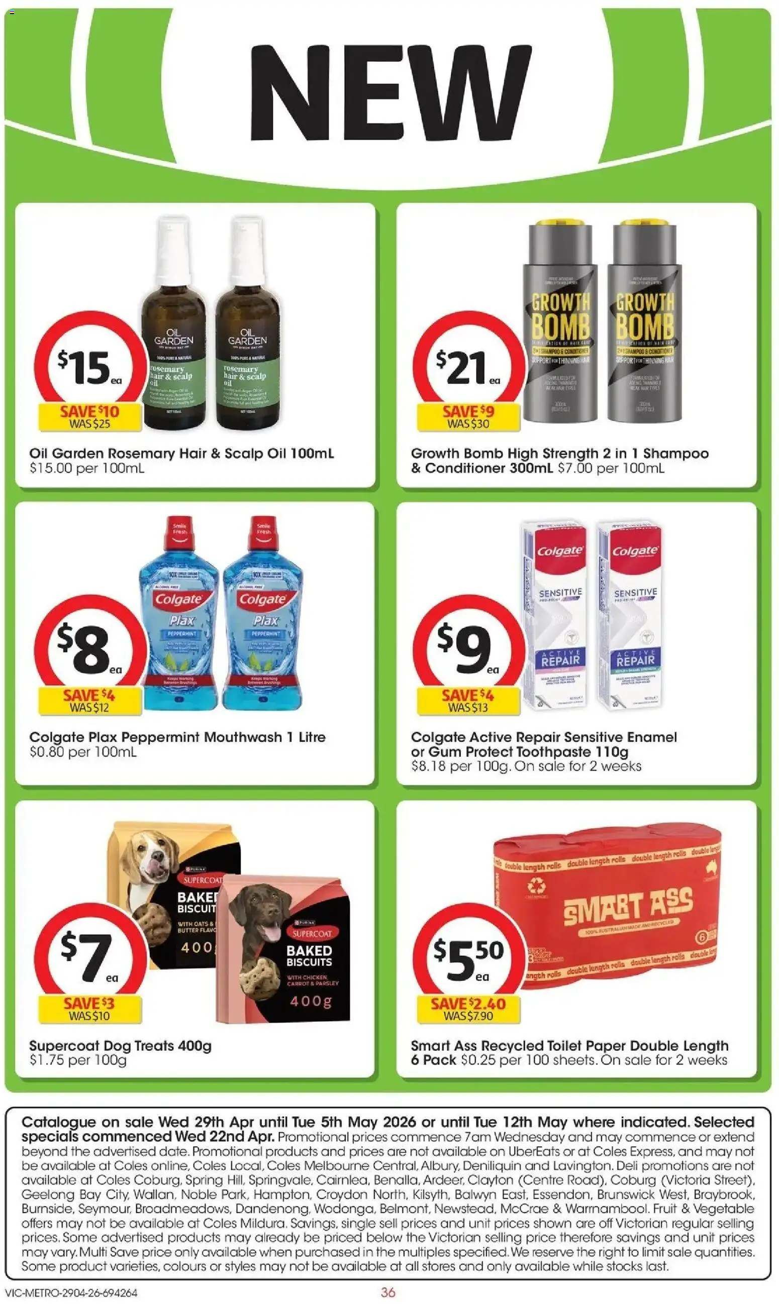 Coles catalogue - valid from 28.04.2026 | Page: 36 | Products: Shampoo, Conditioner, Gum, Toothpaste
