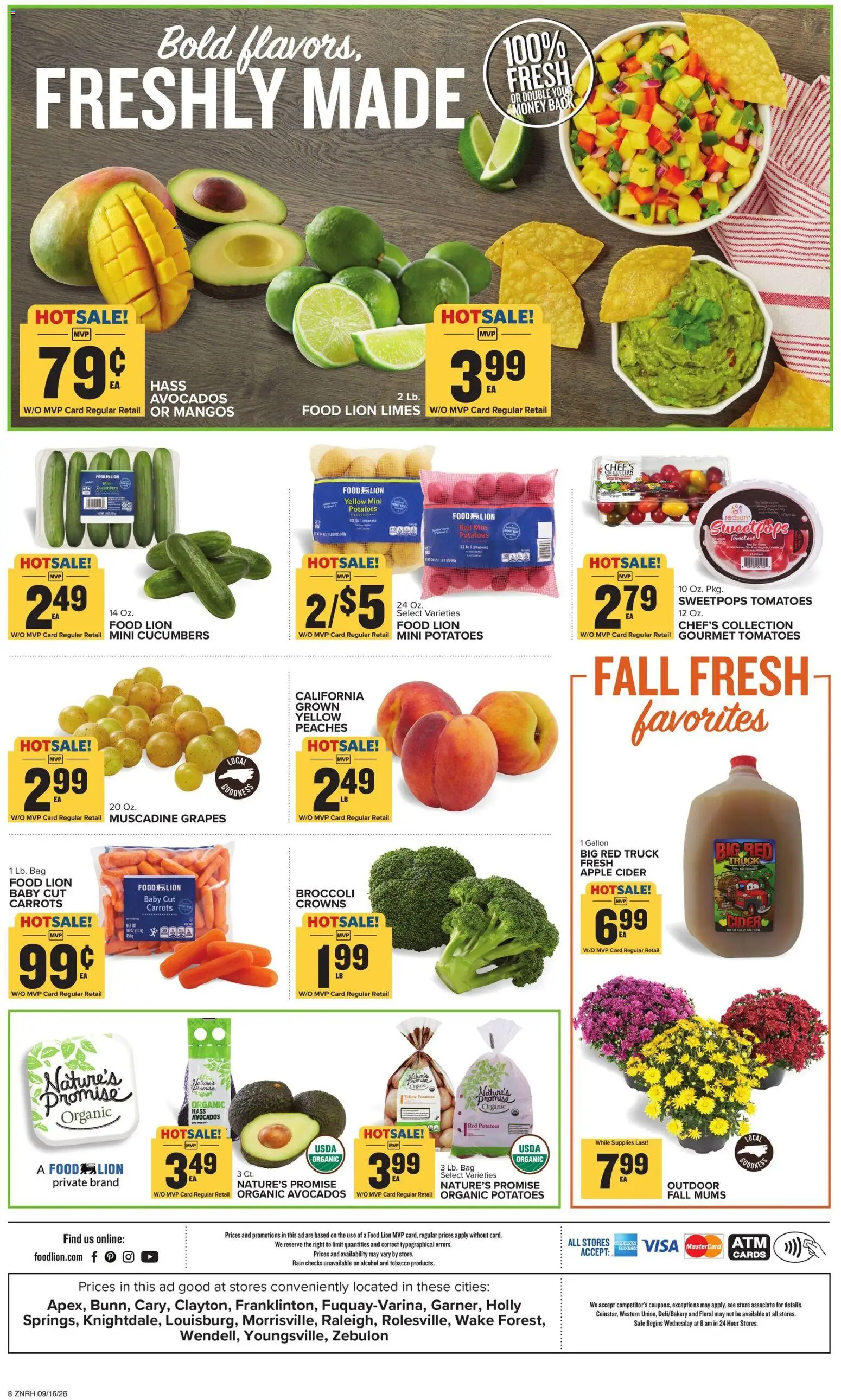 Food Lion Weekly Ad - valid from 09/16/2026 | Page: 3 | Products: Broccoli, Peaches, Cucumbers, Potatoes
