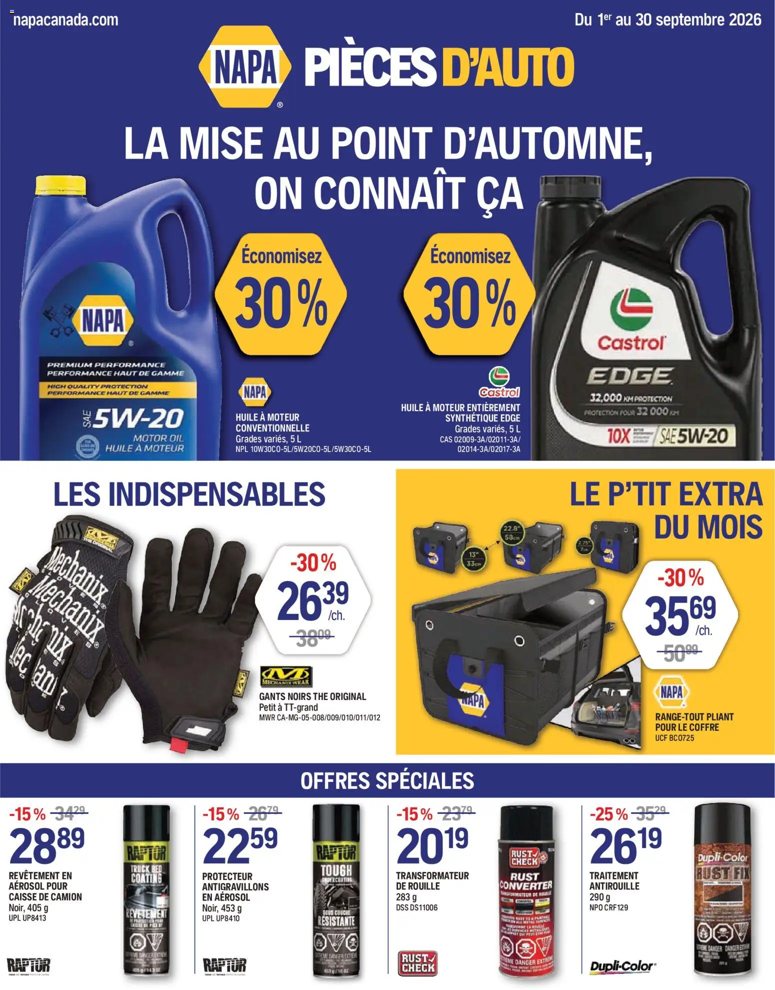NAPA Auto Parts flyer valid from Sep 1, 2026 | Page: 1 | Products: Oil