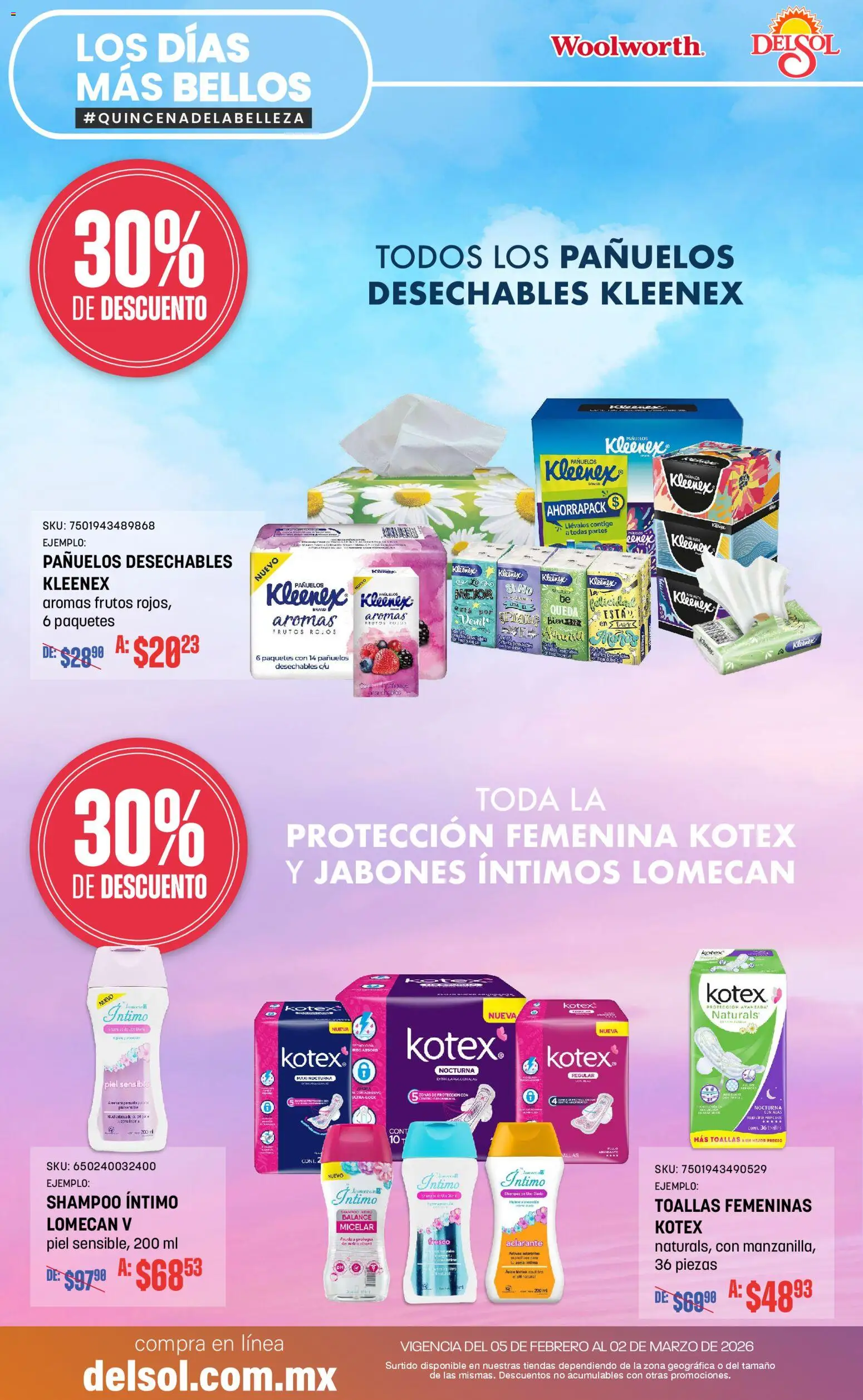 Nuevas ofertas de Del Sol y Woolworth válidas en toda la República Mexicana desde el 05/02/2026. ¡Encuentra las mejores ofertas en Del Sol y Woolworth catálogo! | Página: 20 | Productos: Moño, Toallas, Aclarante