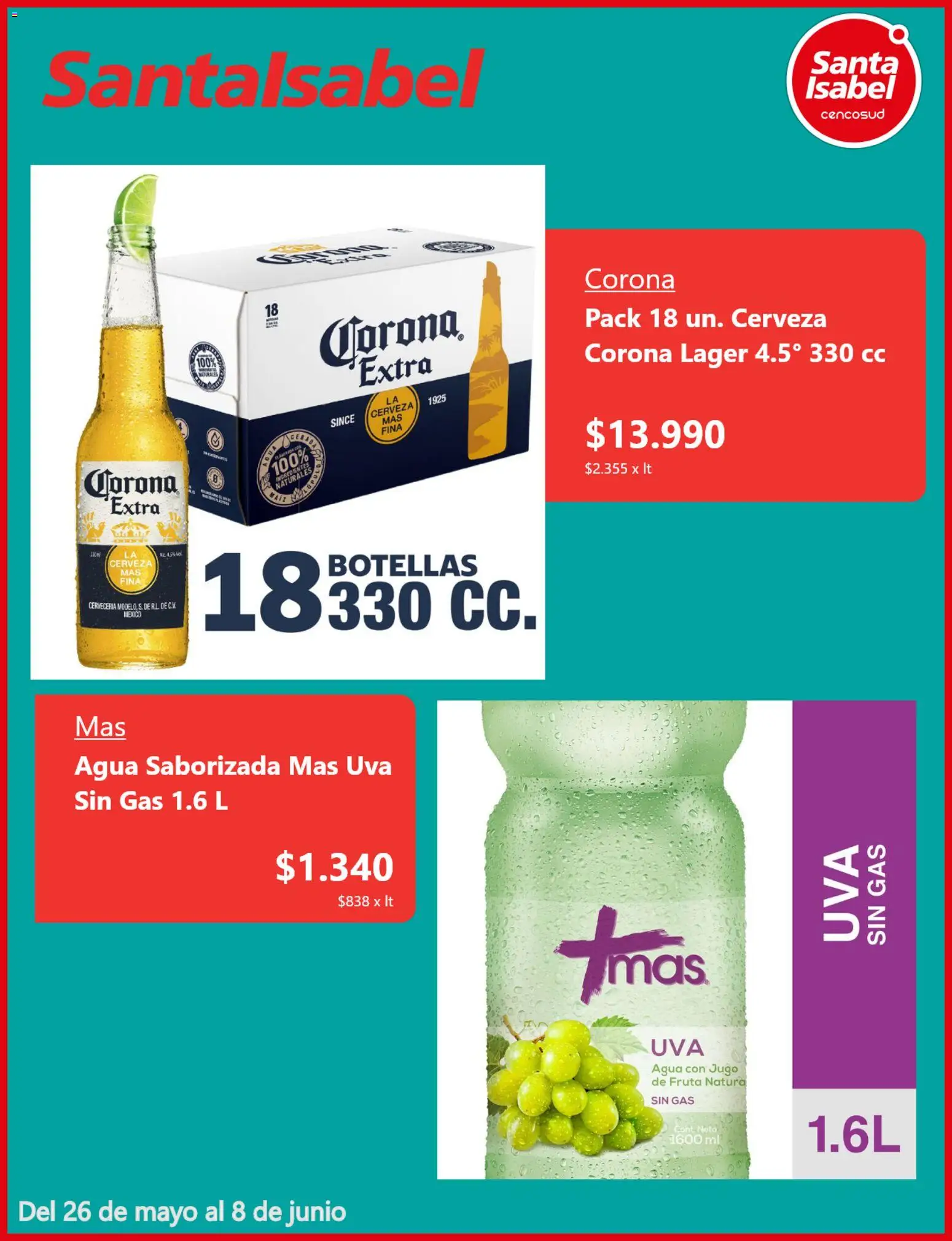 Santa Isabel Ofertas │ válido desde el 26.05.2026 | Página: 2 | Productos: Agua, Agua saborizada, Jugo, Cerveza