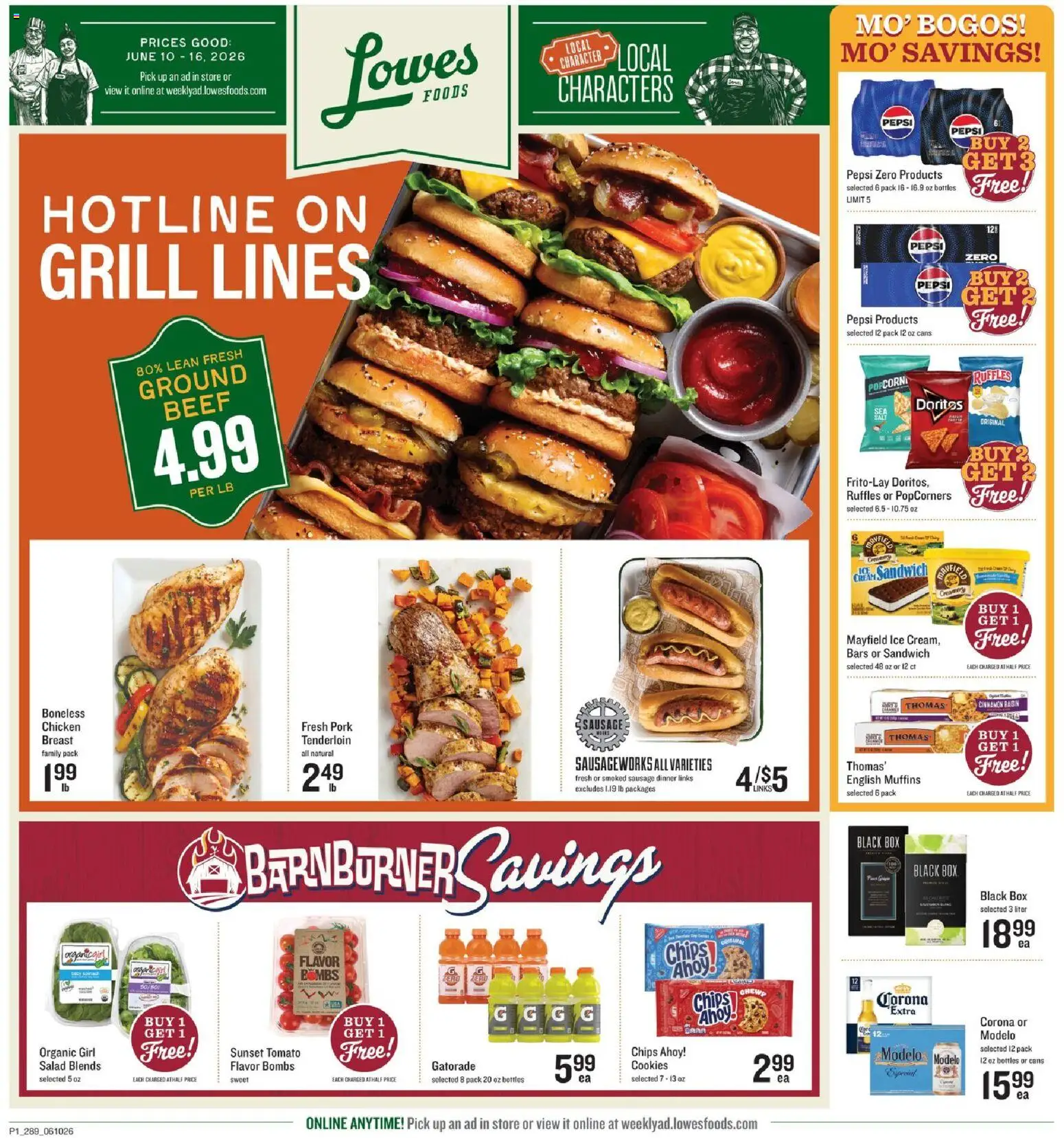 Lowes Foods Weekly Ad - GA - valid from 10.06.2026 | Page: 1 | Products: Box, Pork, Cookies, Grill